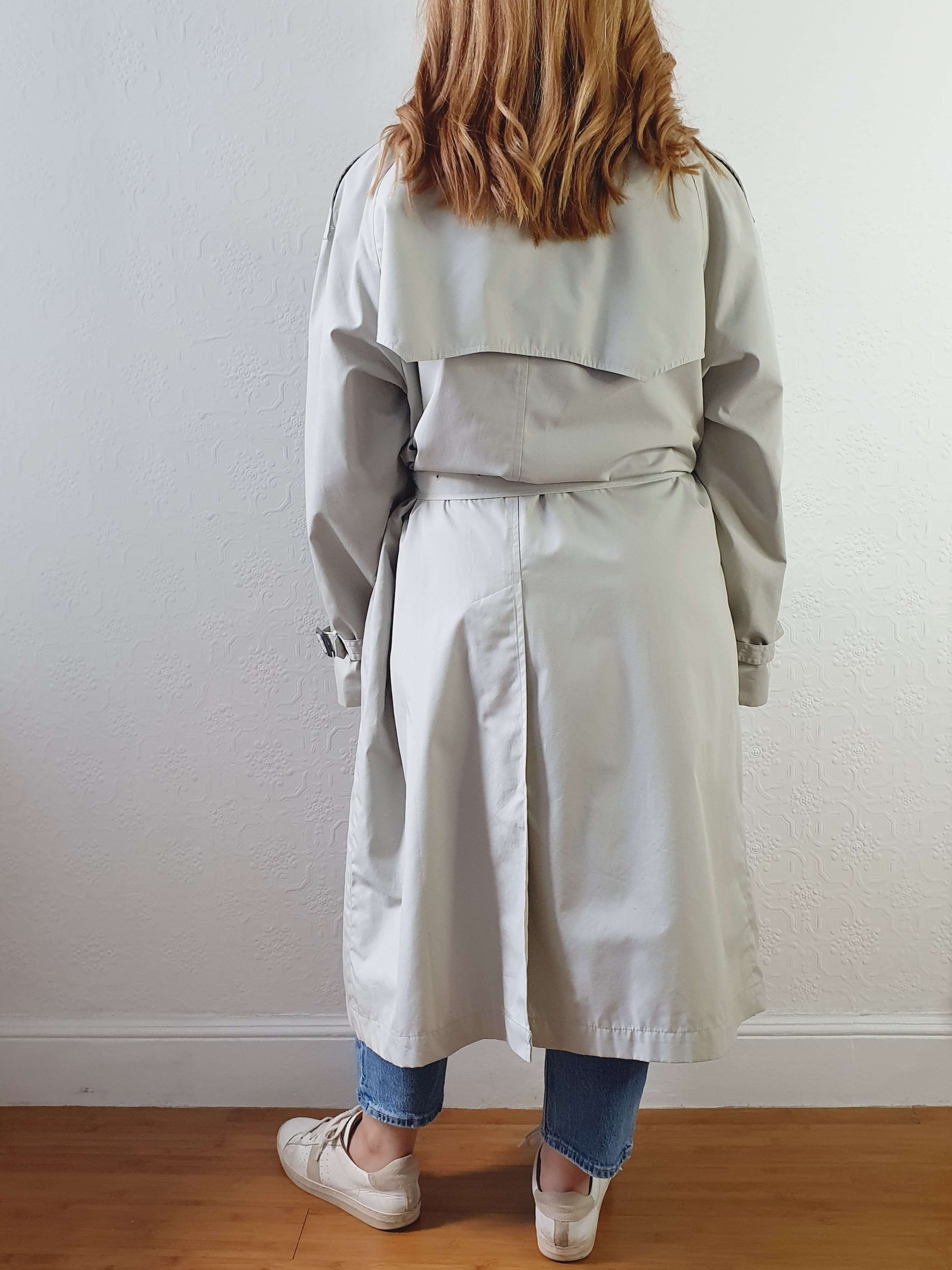 Vintage Grey Beige Single Breasted Trench Coat with Belt - L - Image 9