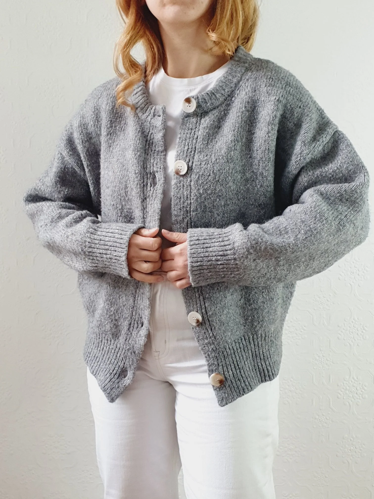 Vintage Grey Crew Neck Wool Cardigan - M/L