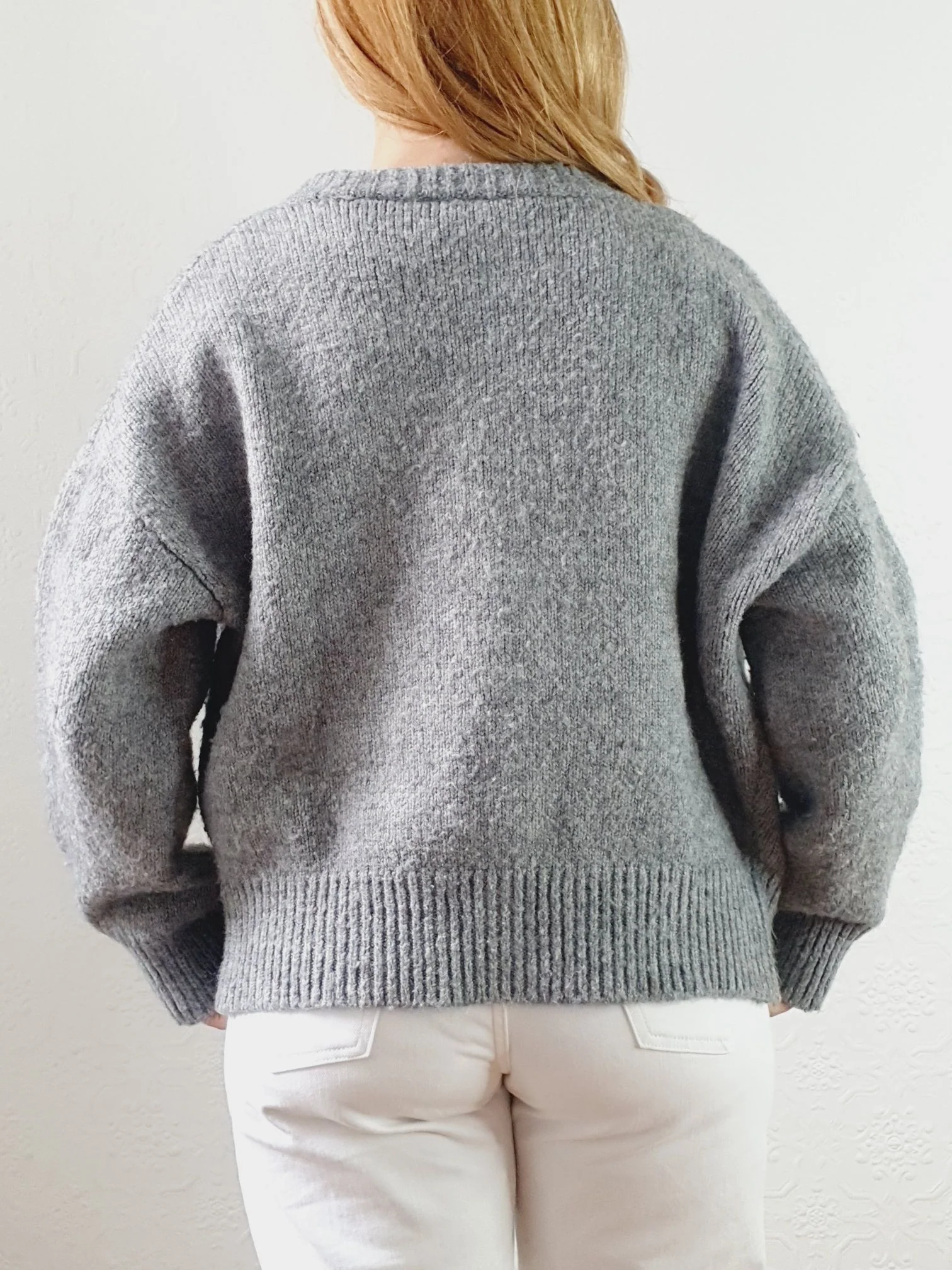 Vintage Grey Crew Neck Wool Cardigan - M/L - Image 4