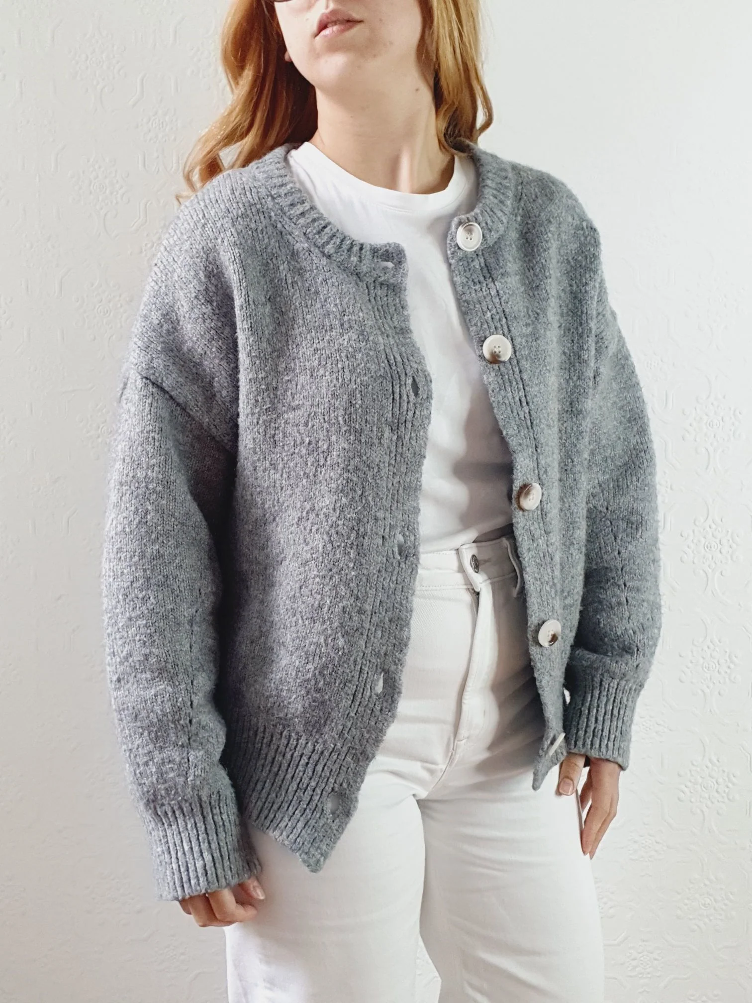 Vintage Grey Crew Neck Wool Cardigan - M/L - Image 5