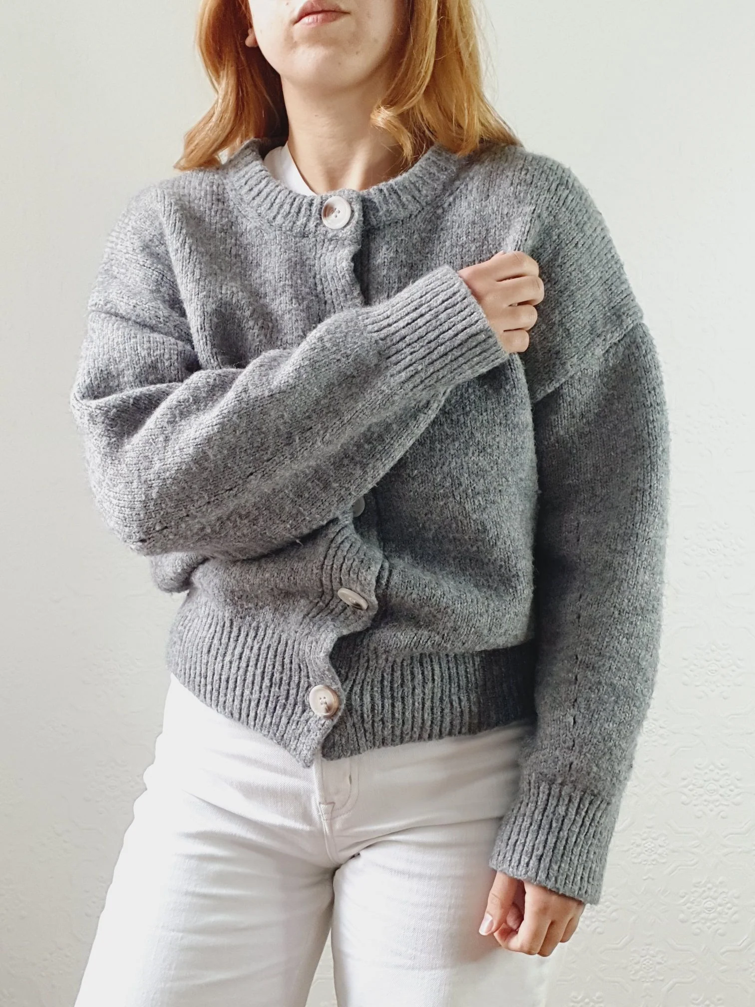 Vintage Grey Crew Neck Wool Cardigan - M/L - Image 6