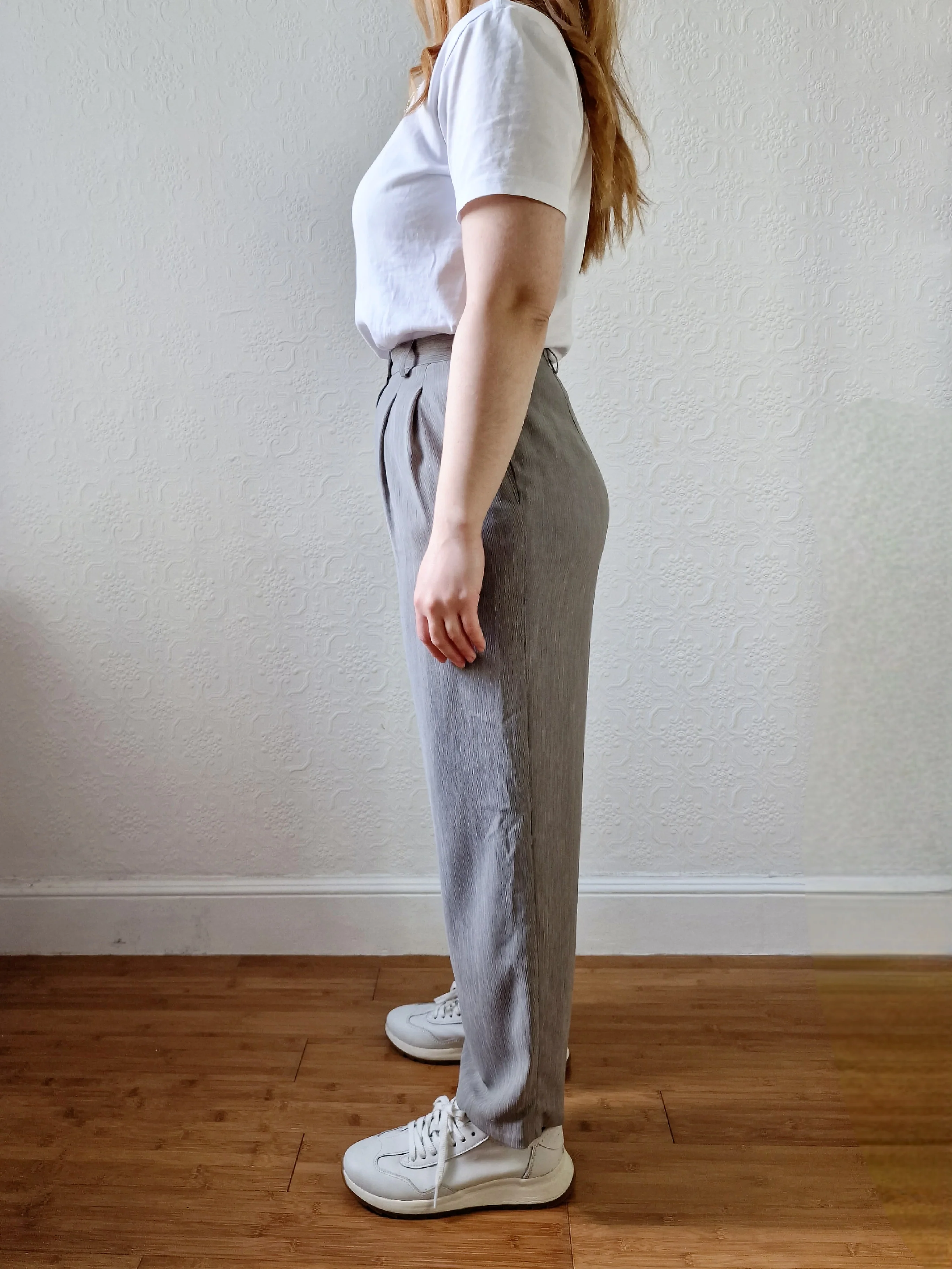 Vintage Grey High Waisted Straight Leg Pleated Trousers - S - Image 3