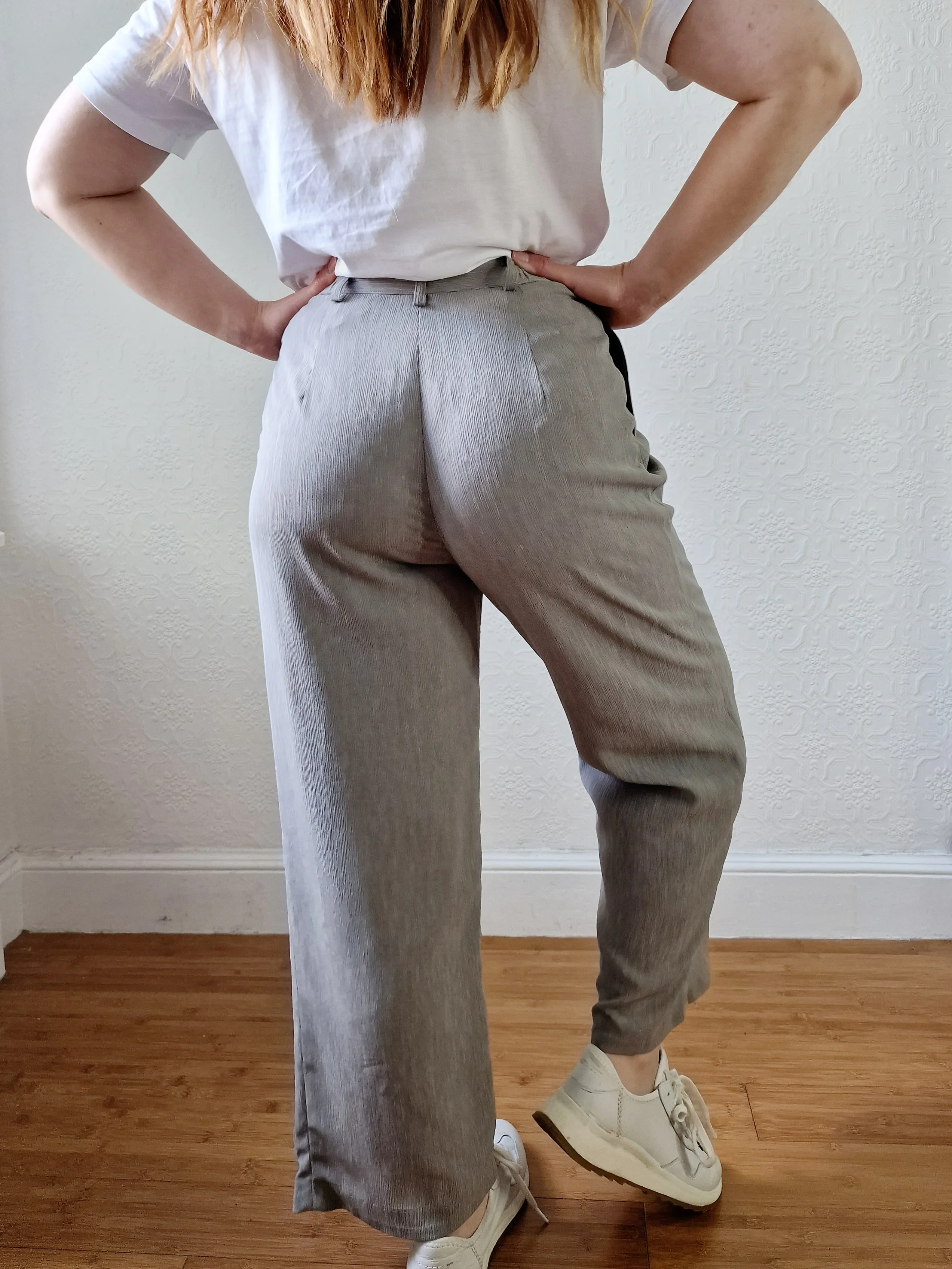Vintage Grey High Waisted Straight Leg Pleated Trousers - S - Image 5