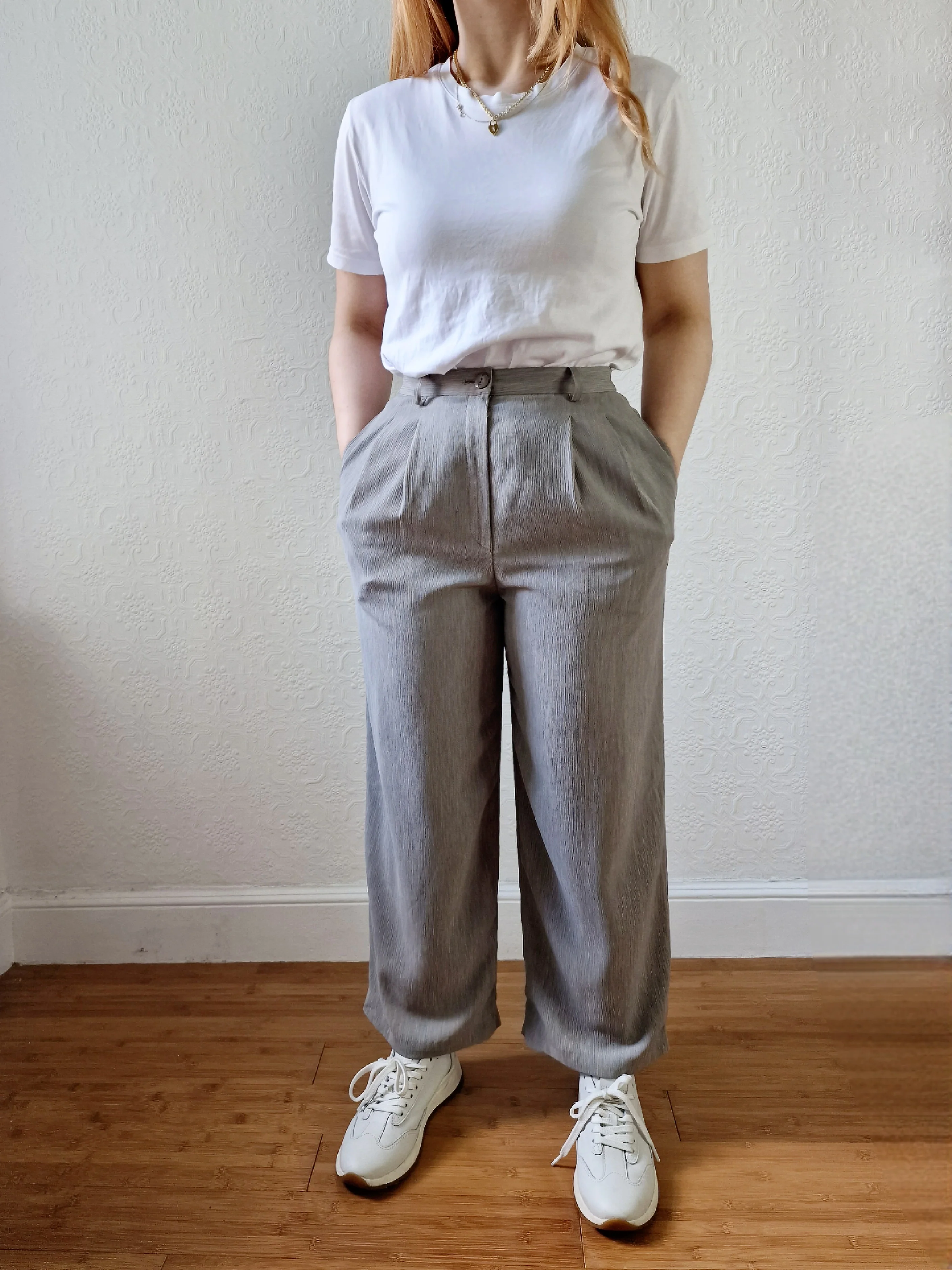 Vintage Grey High Waisted Straight Leg Pleated Trousers - S - Image 6