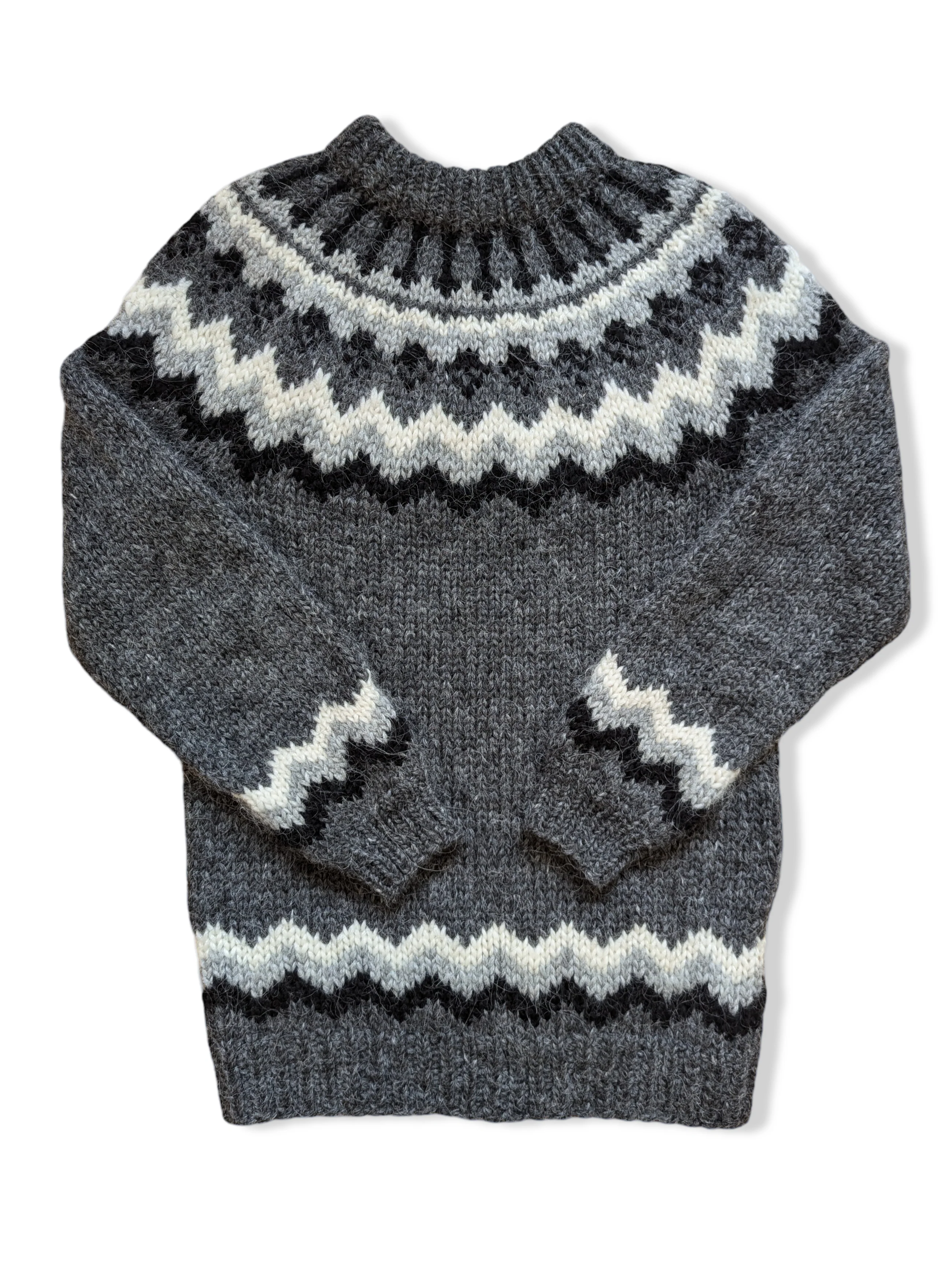 Vintage Grey Icelandic Handknitted Pure Wool Jumper - XS/S - Image 4