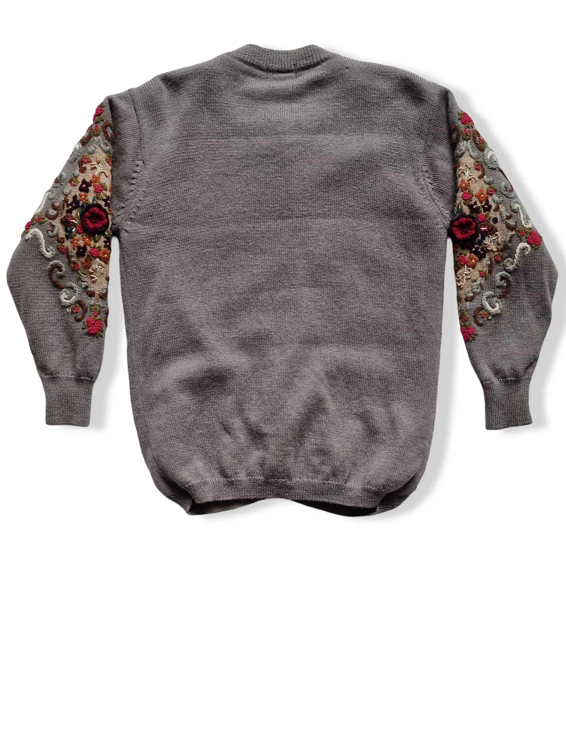 Vintage Grey Lilac Pure Wool Embroidered Button Up Knitted Cardigan - M - Image 5