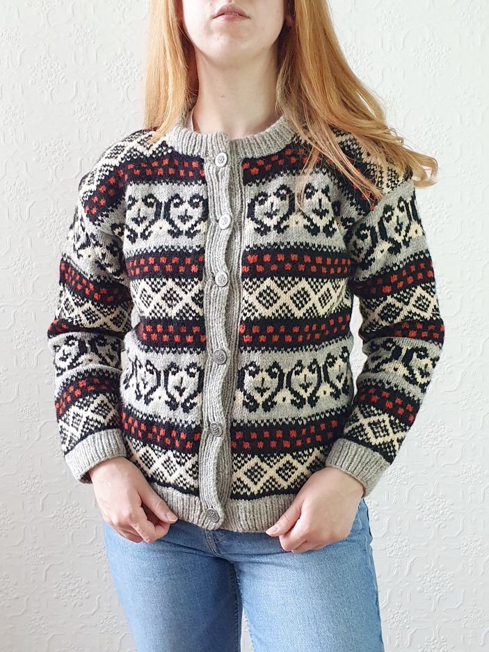 Vintage Grey Norwegian Cardigan - XS/S - Image 2