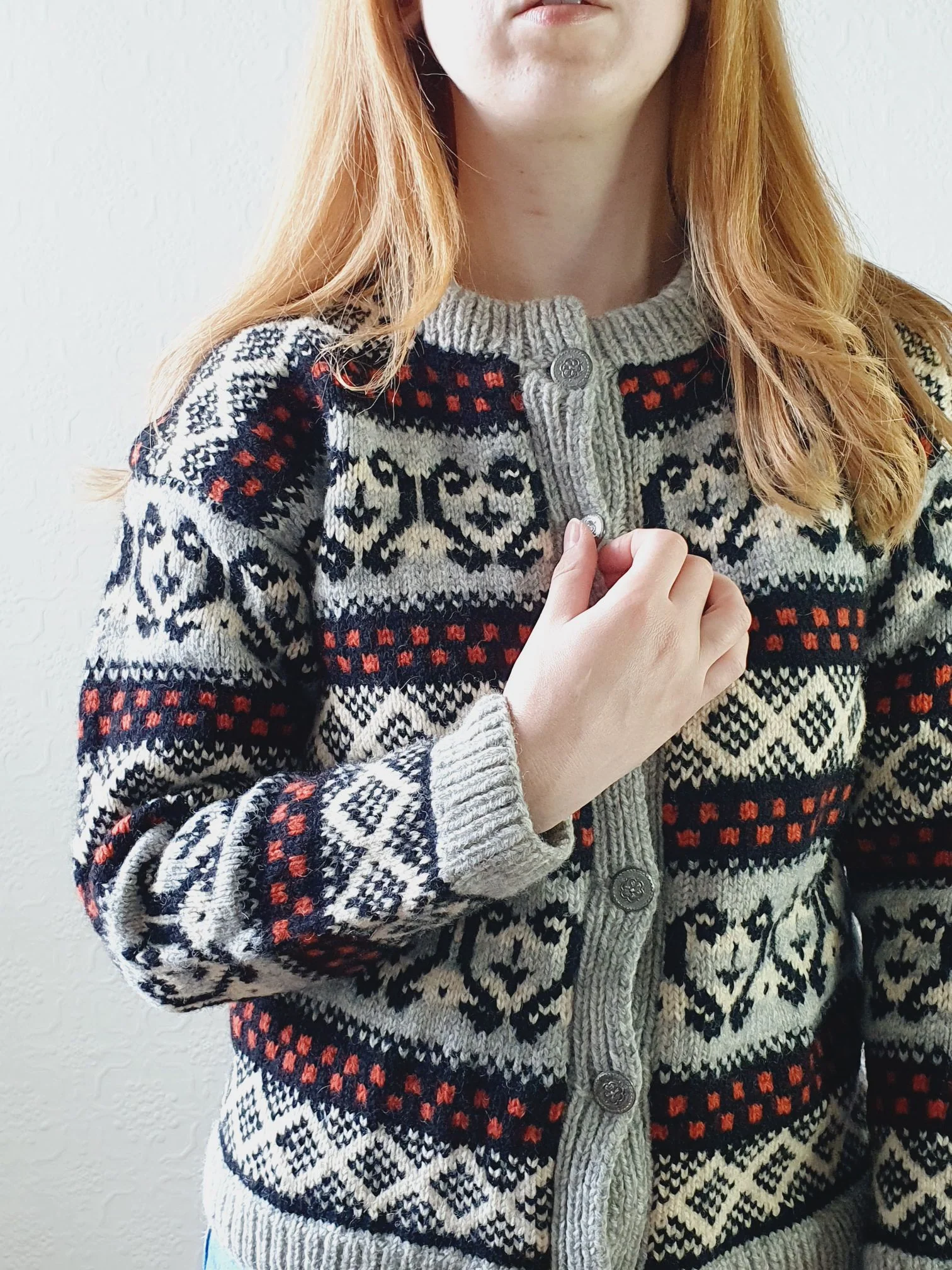 Vintage Grey Norwegian Cardigan - XS/S - Image 3