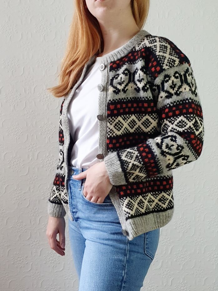 Vintage Grey Norwegian Cardigan - XS/S - Image 6