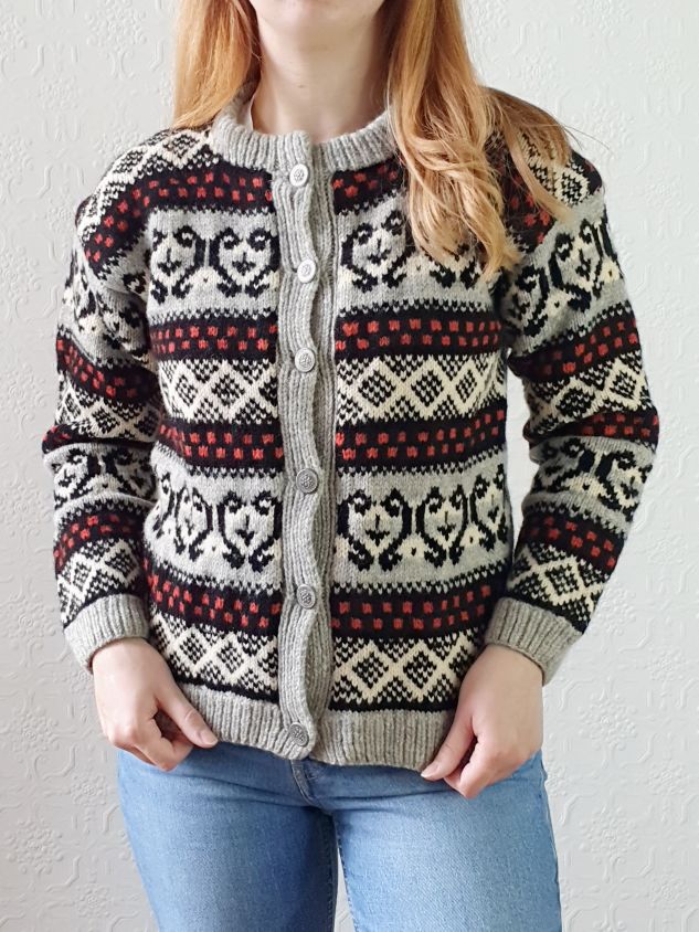 Vintage Grey Norwegian Cardigan - XS/S - Image 9