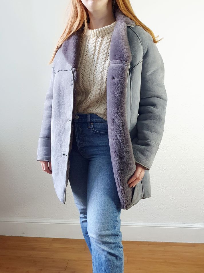 Vintage Grey Sheepskin Jacket - S/M