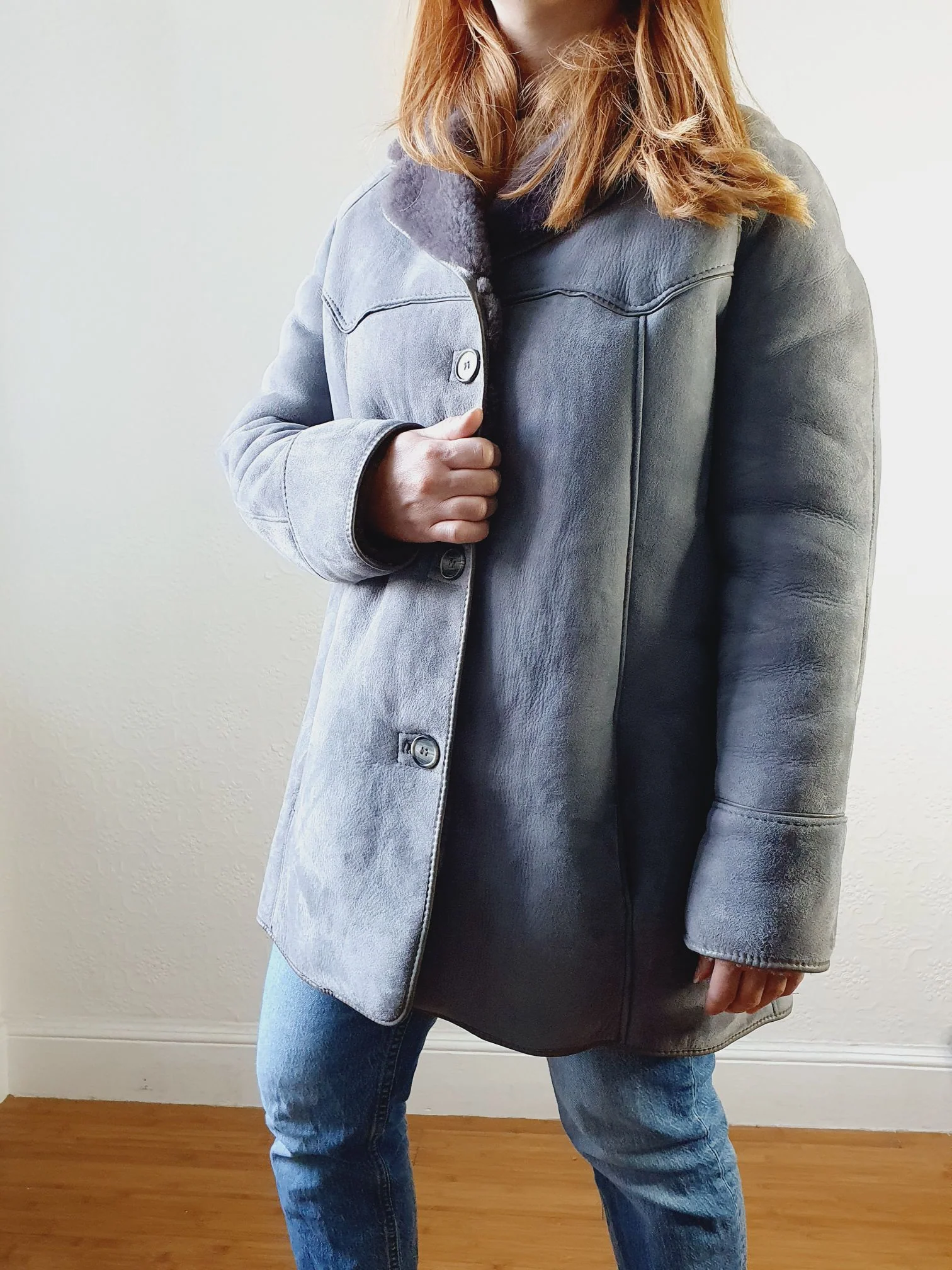 Vintage Grey Sheepskin Jacket - S/M - Image 2