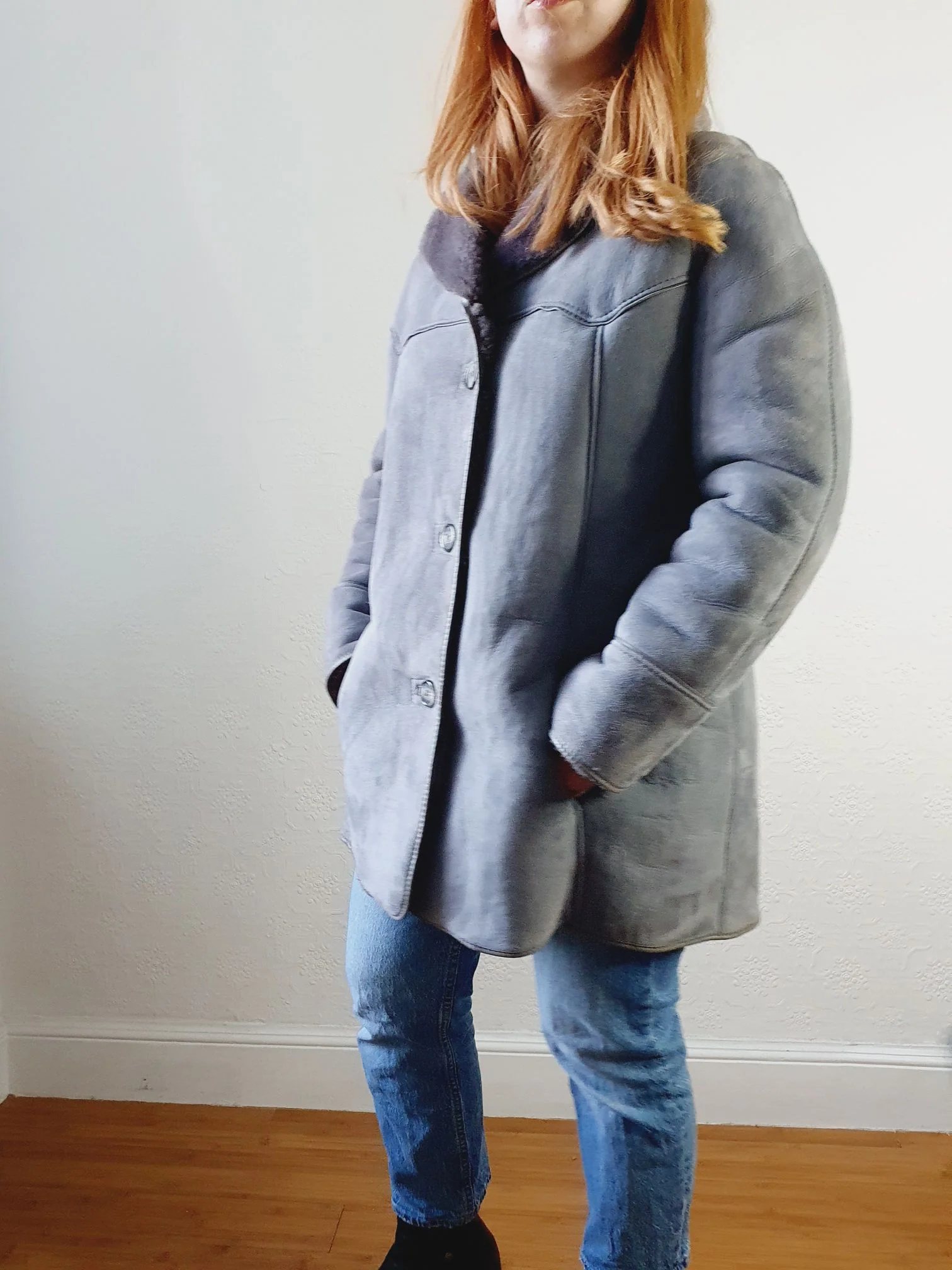 Vintage Grey Sheepskin Jacket - S/M - Image 3