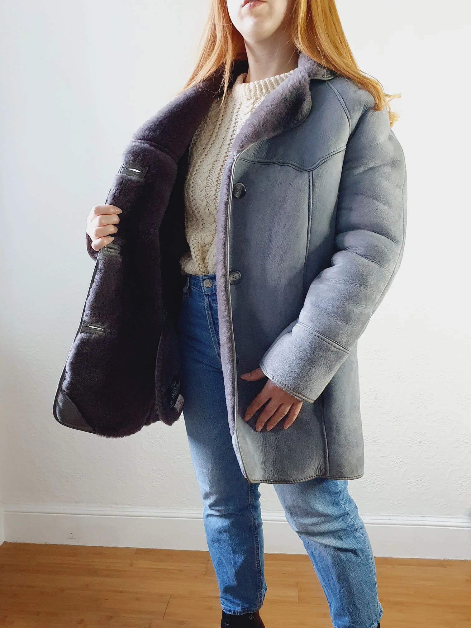 Vintage Grey Sheepskin Jacket - S/M - Image 4