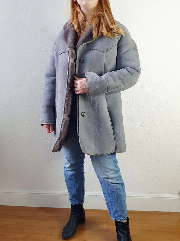 Vintage Grey Sheepskin Jacket - S/M - Image 5