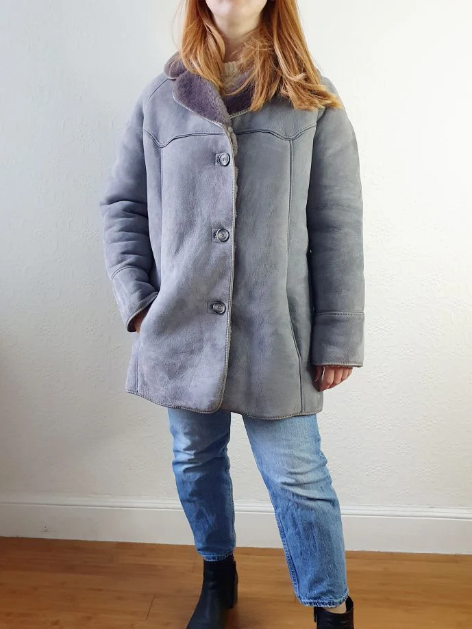 Vintage Grey Sheepskin Jacket - S/M - Image 9
