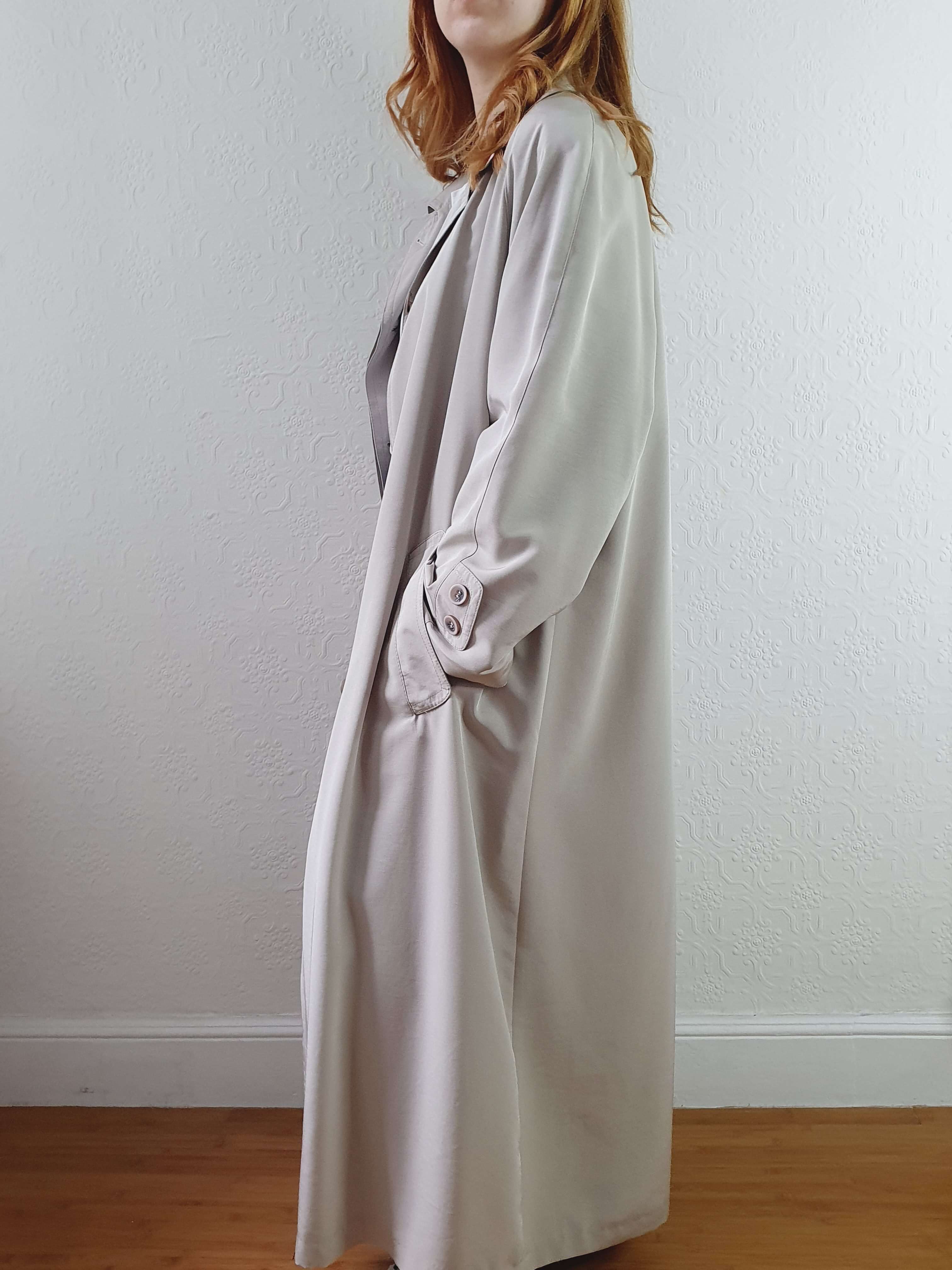 Vintage Grey Single Breasted Long Trench Coat - L - Image 2