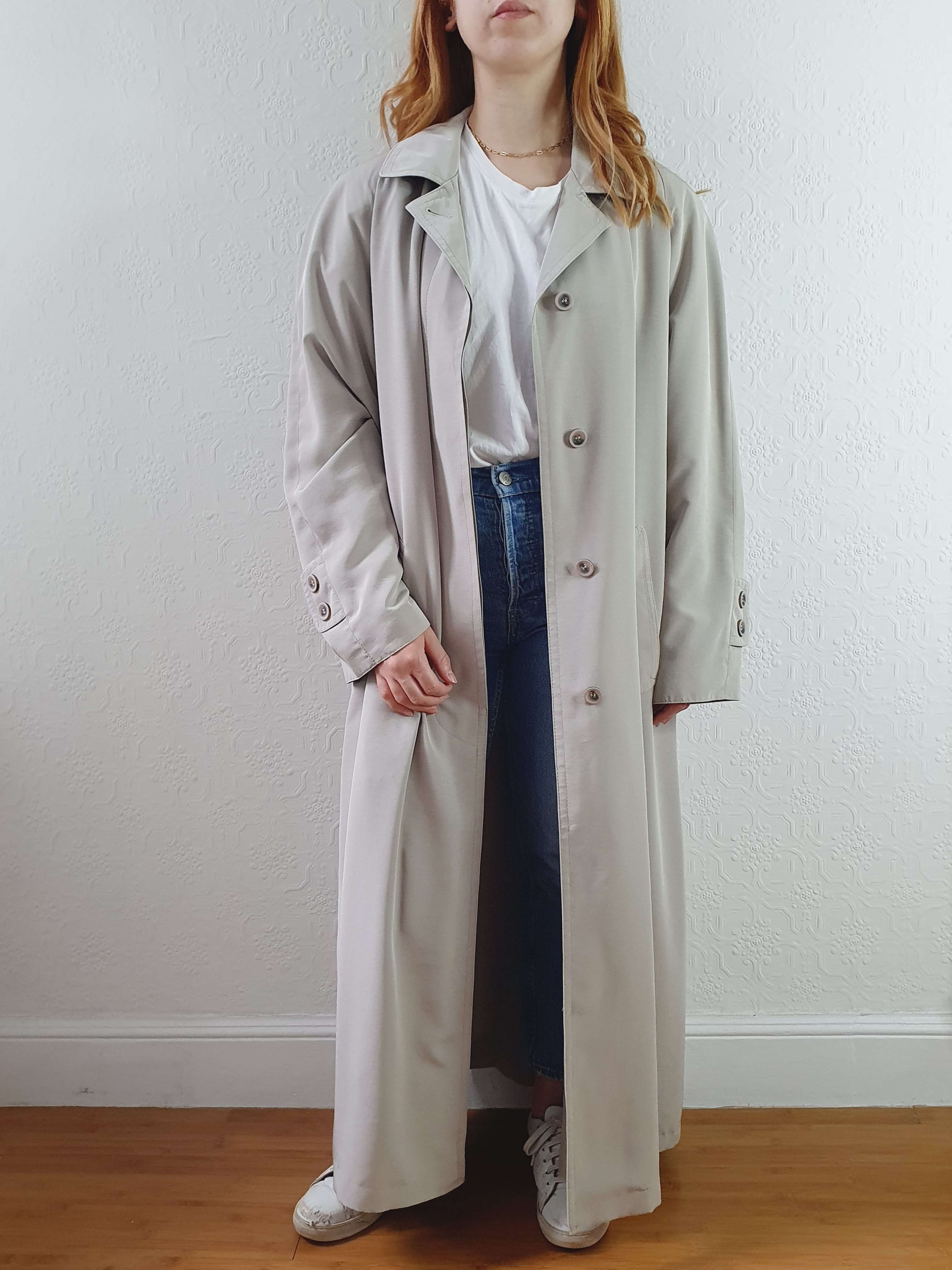 Vintage Grey Single Breasted Long Trench Coat - L - Image 3