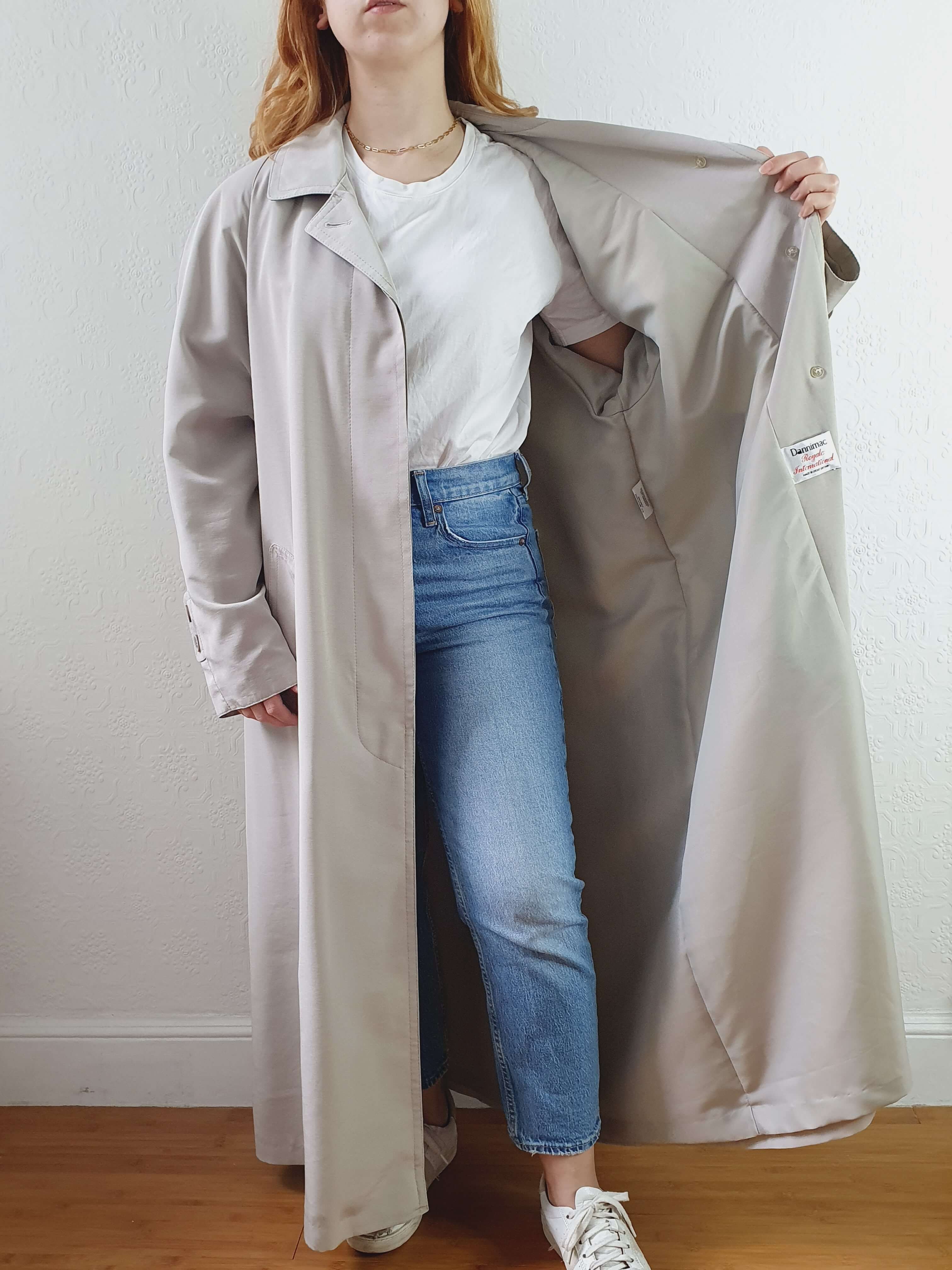 Vintage Grey Single Breasted Long Trench Coat - L - Image 4