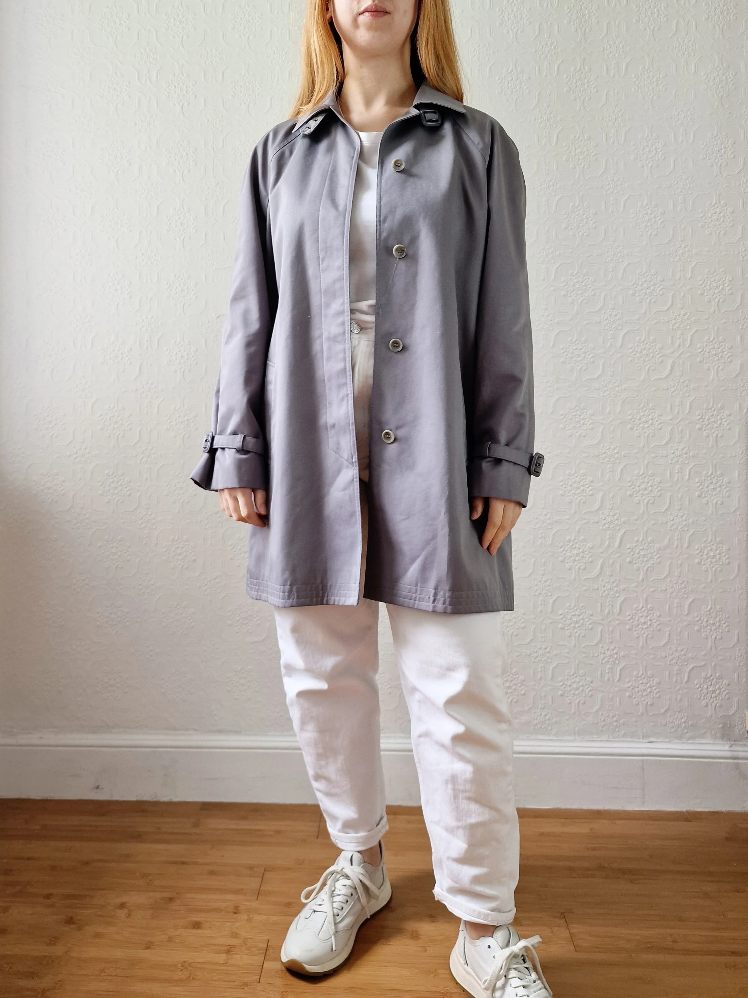 Vintage Grey Single Breasted Medium Length Trench Coat by Dannimac - M - Image 2