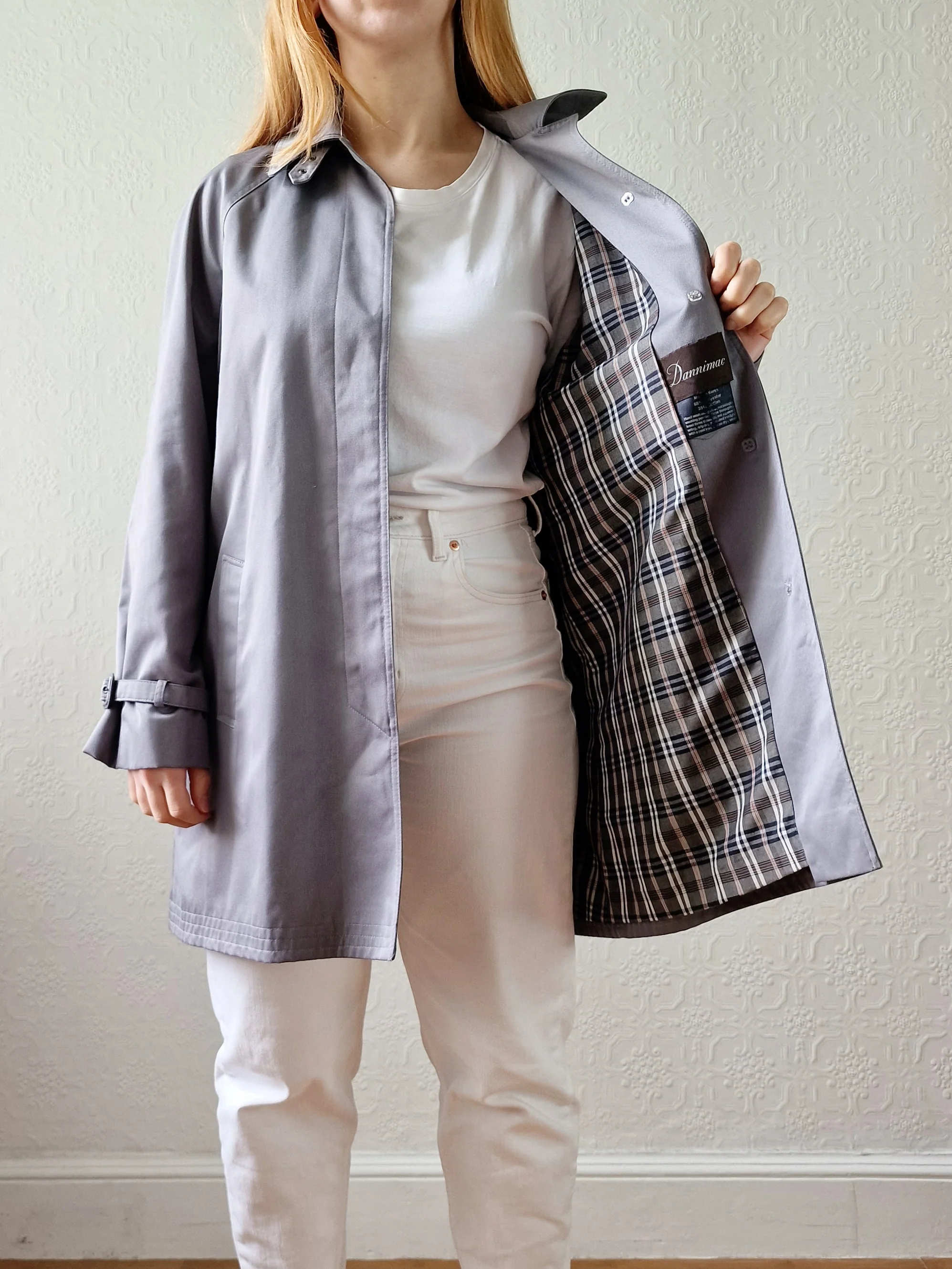 Vintage Grey Single Breasted Medium Length Trench Coat by Dannimac - M - Image 3