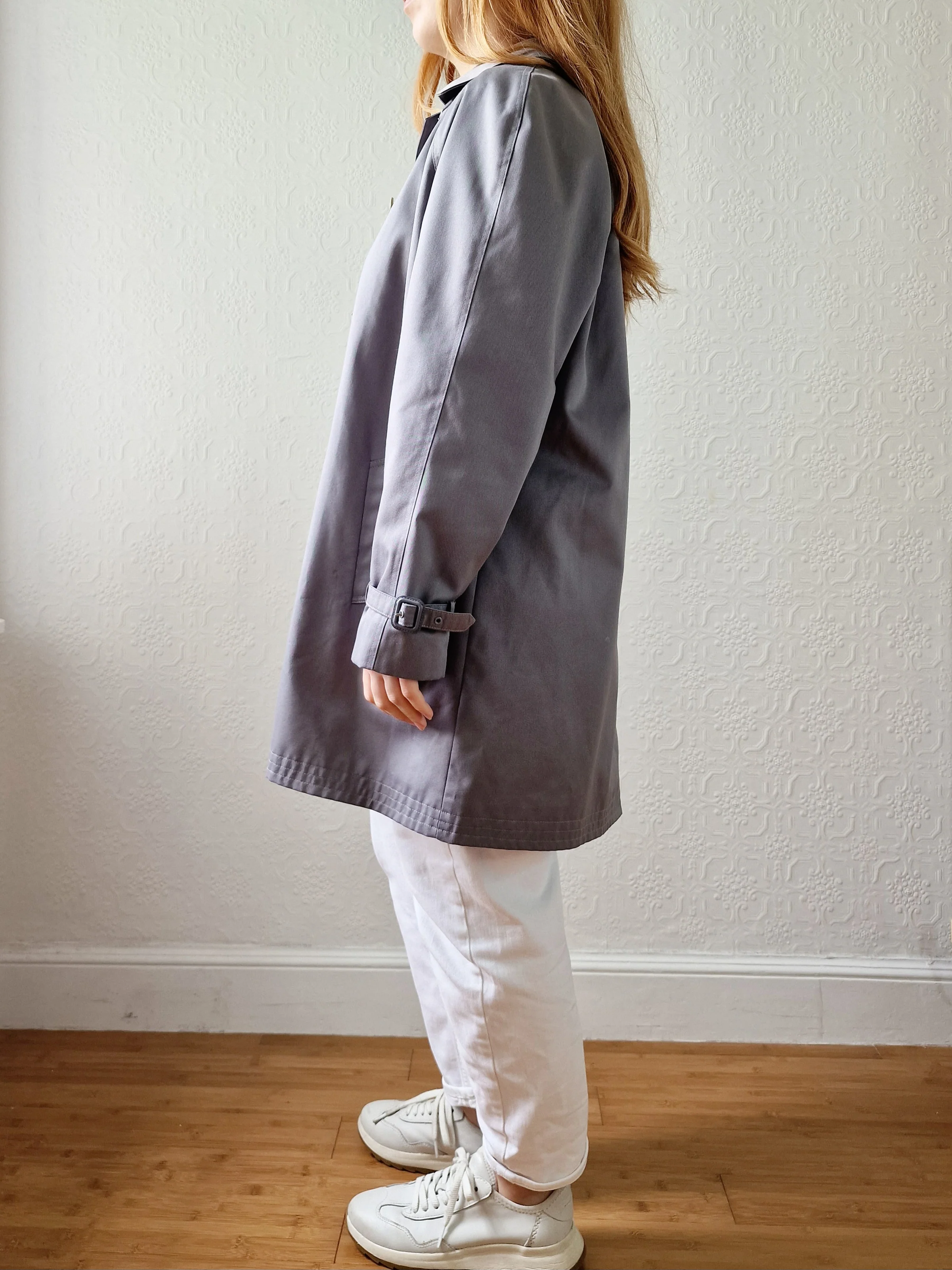 Vintage Grey Single Breasted Medium Length Trench Coat by Dannimac - M - Image 4