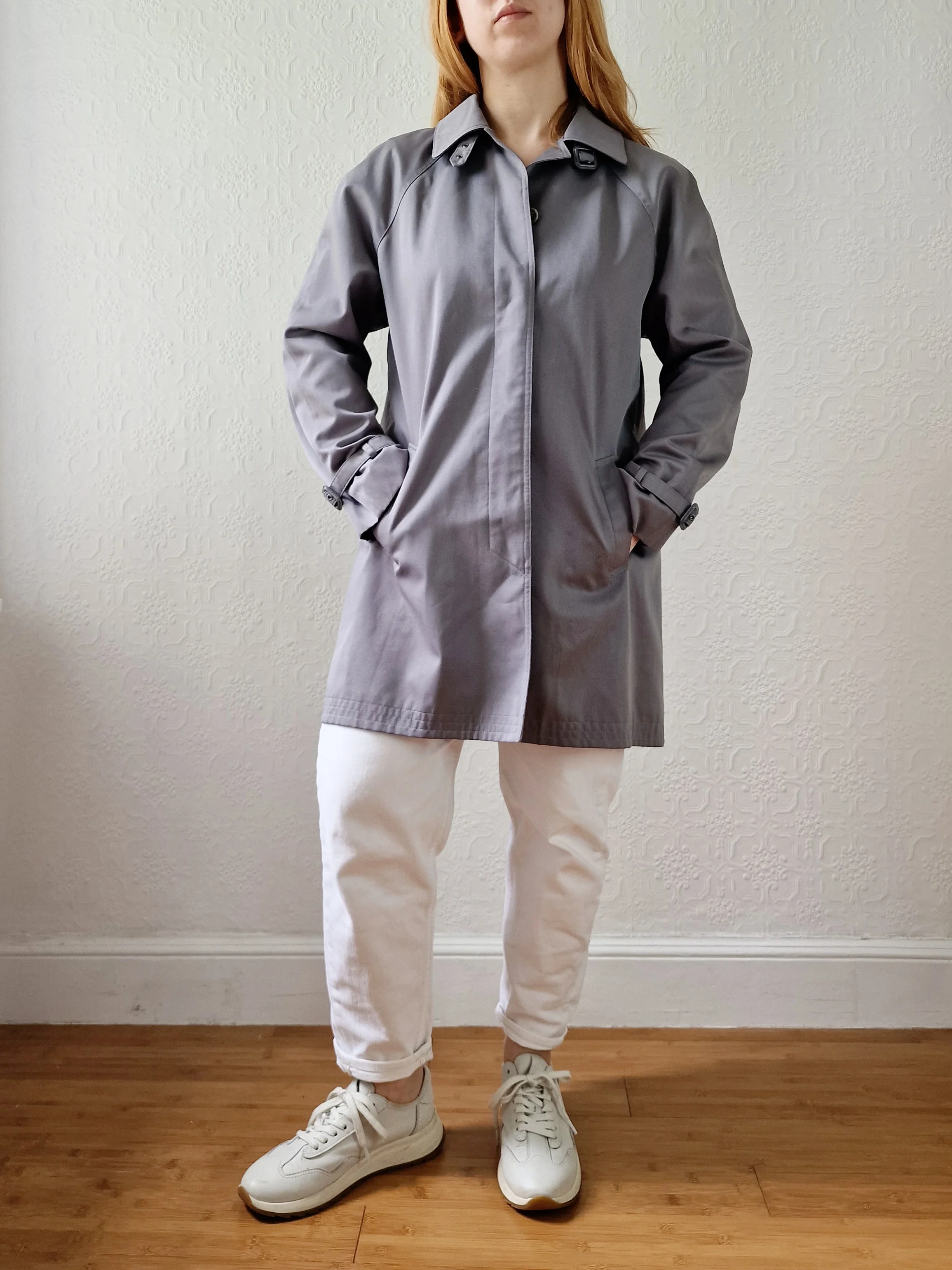 Vintage Grey Single Breasted Medium Length Trench Coat by Dannimac - M - Image 7