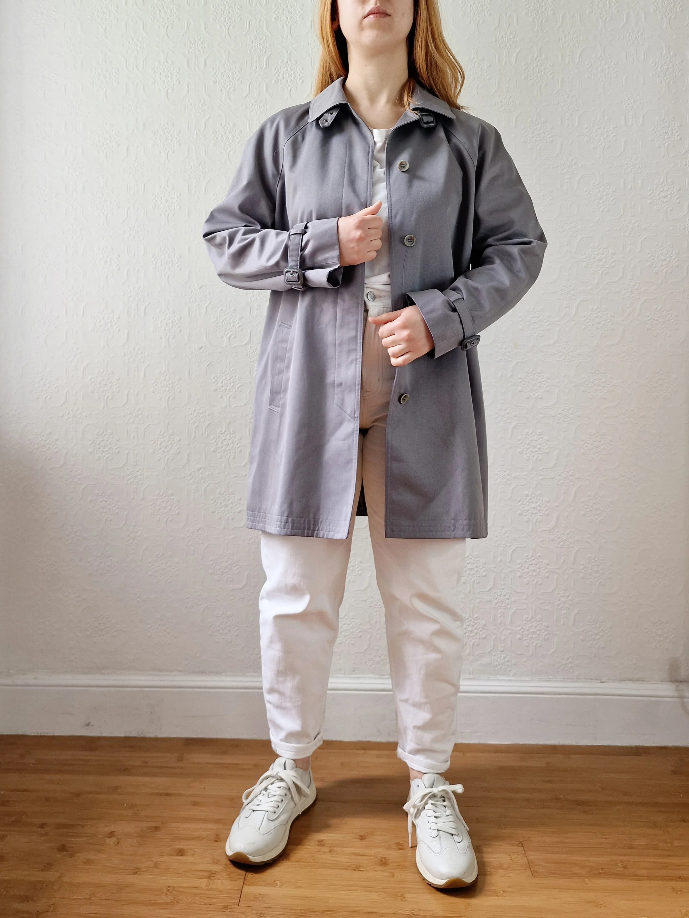 Vintage Grey Single Breasted Medium Length Trench Coat by Dannimac - M - Image 8