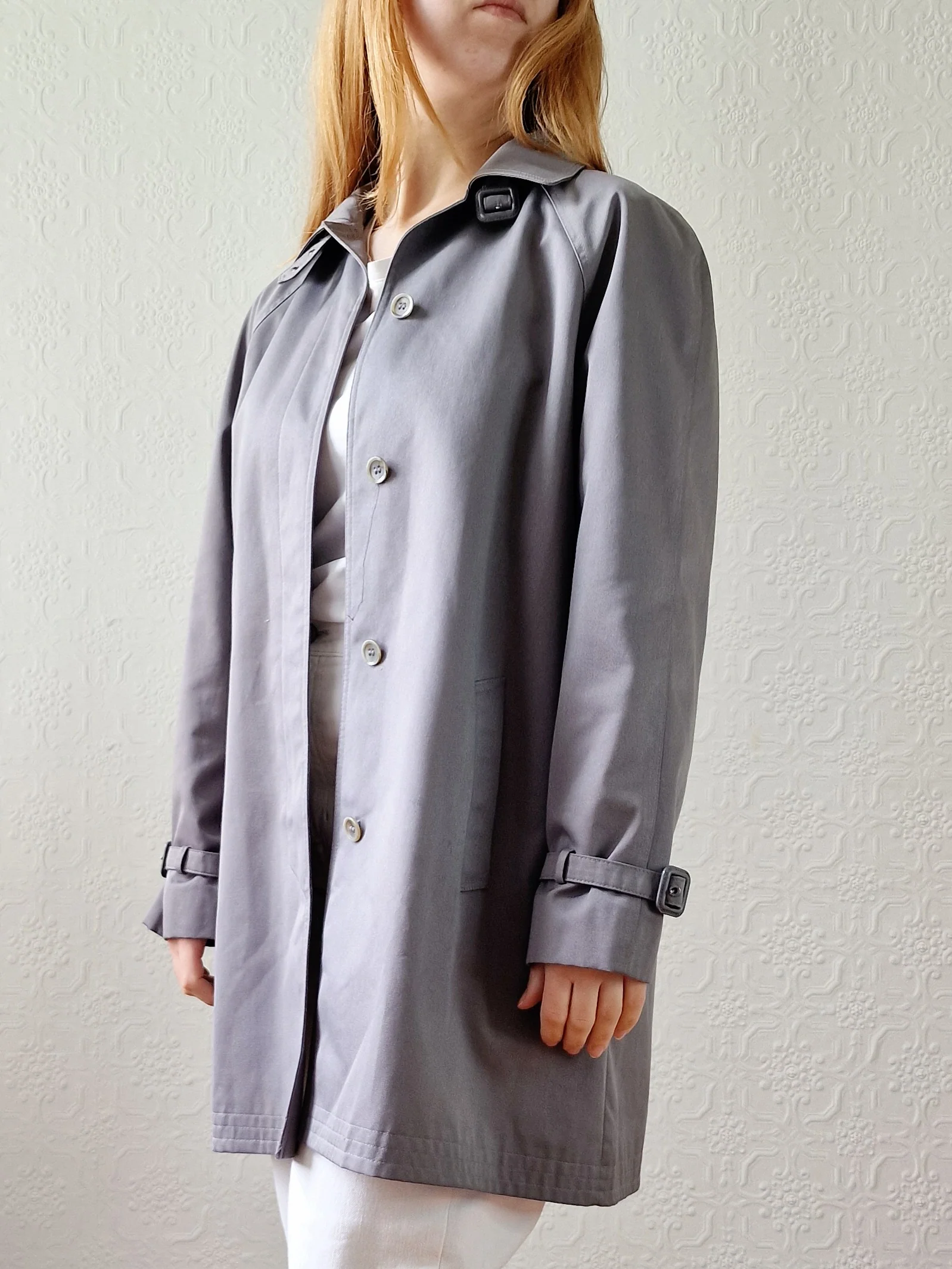 Vintage Grey Single Breasted Medium Length Trench Coat by Dannimac - M - Image 9