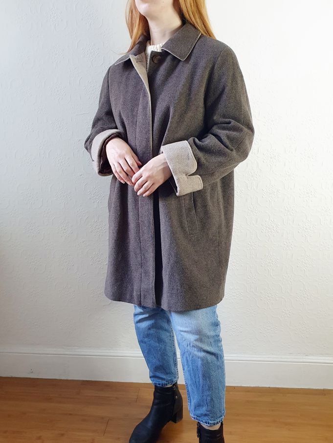 Vintage Grey Wool Coat - L - Image 11