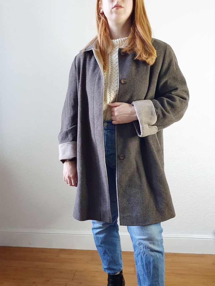 Vintage Grey Wool Coat - L - Image 3