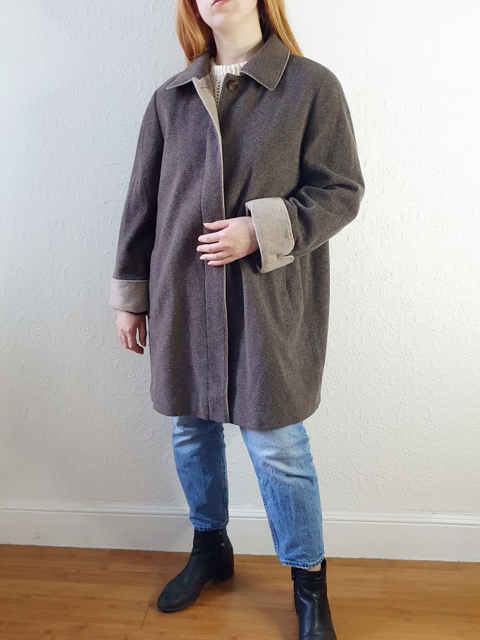 Vintage Grey Wool Coat - L - Image 9