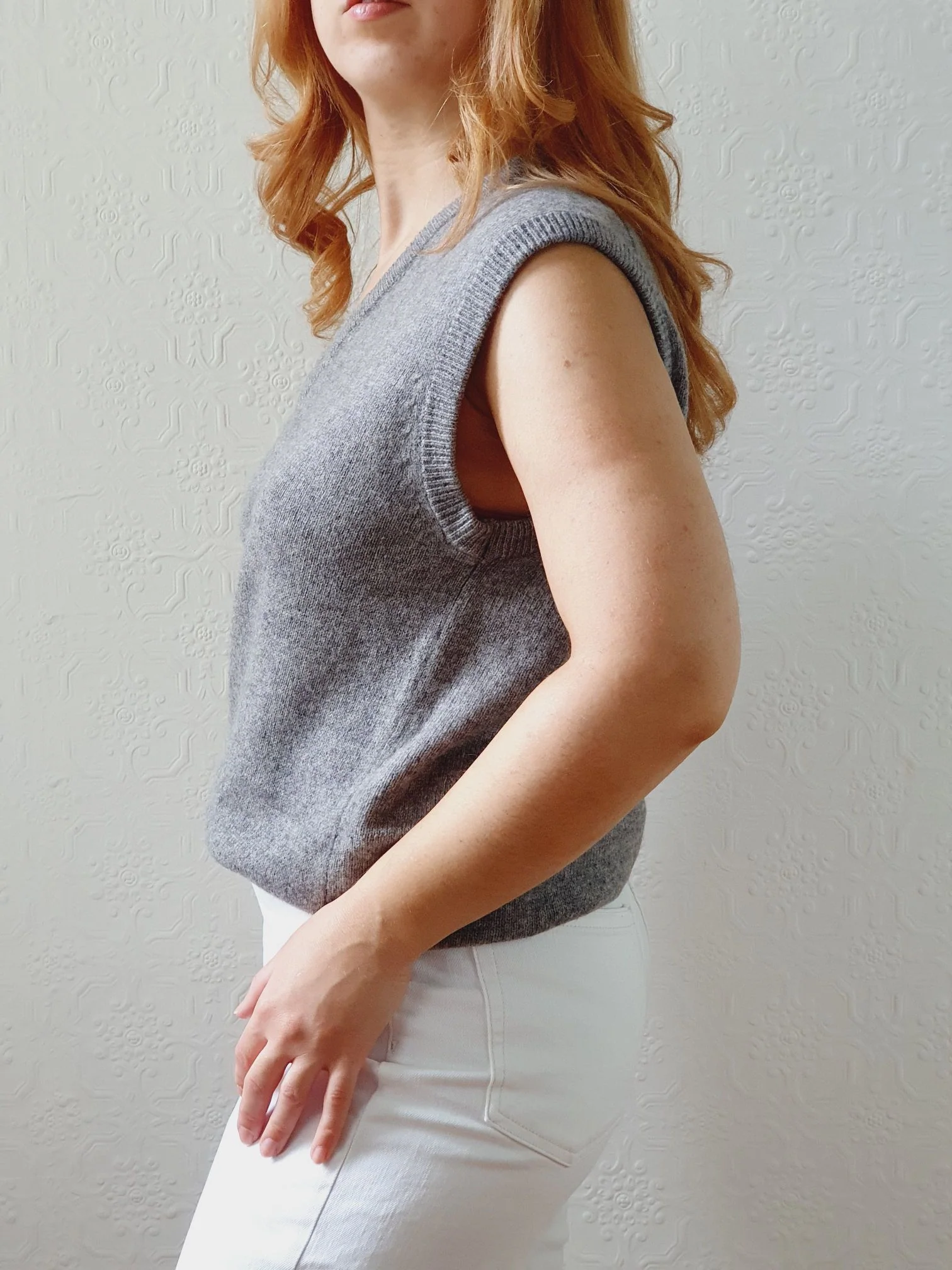 Vintage Grey Wool V-Neck Vest - M - Image 5