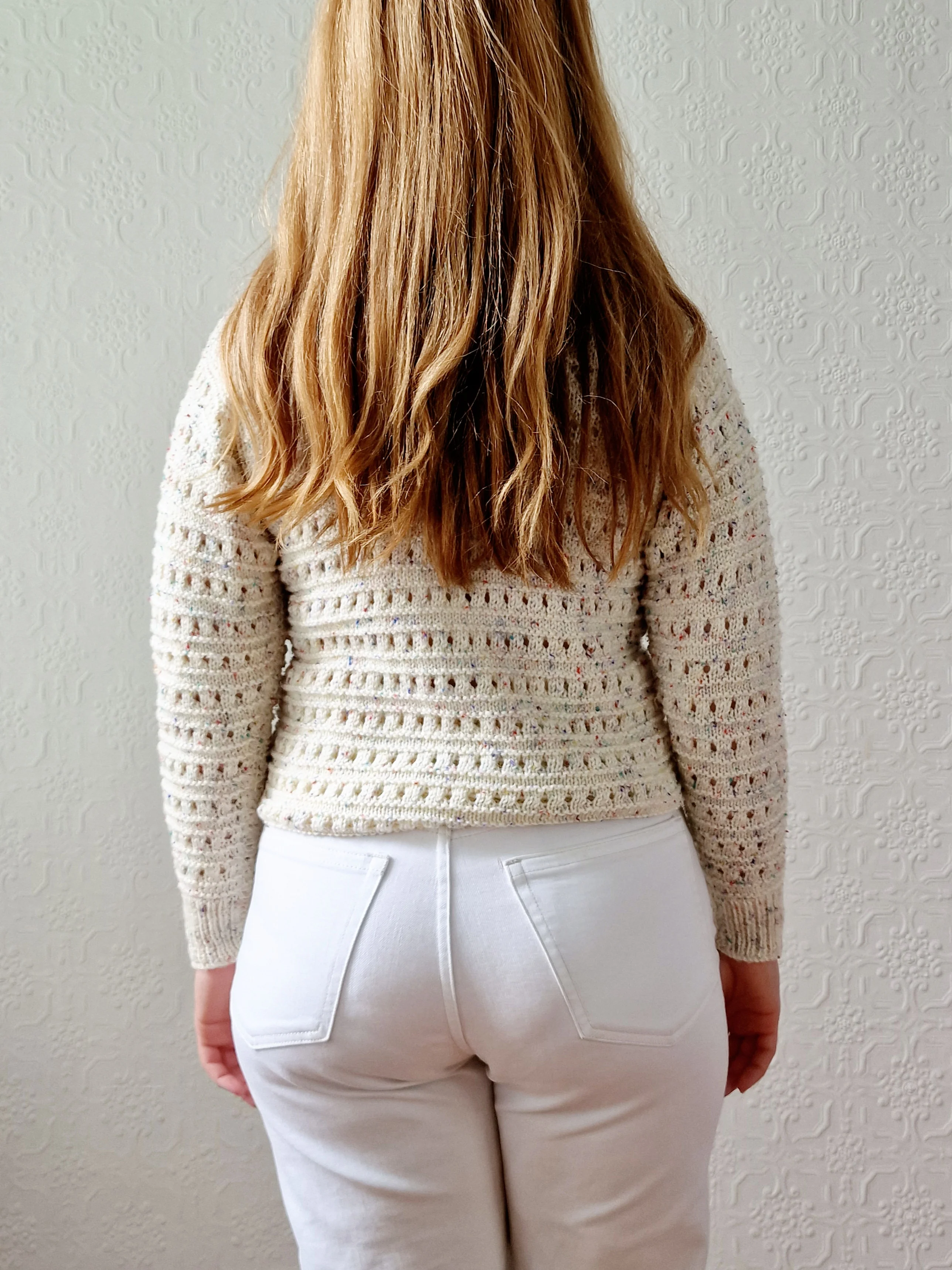 Vintage Handknitted Cream V-Neck Cardigan with Multicoloured Flecks - XS/S - Image 2