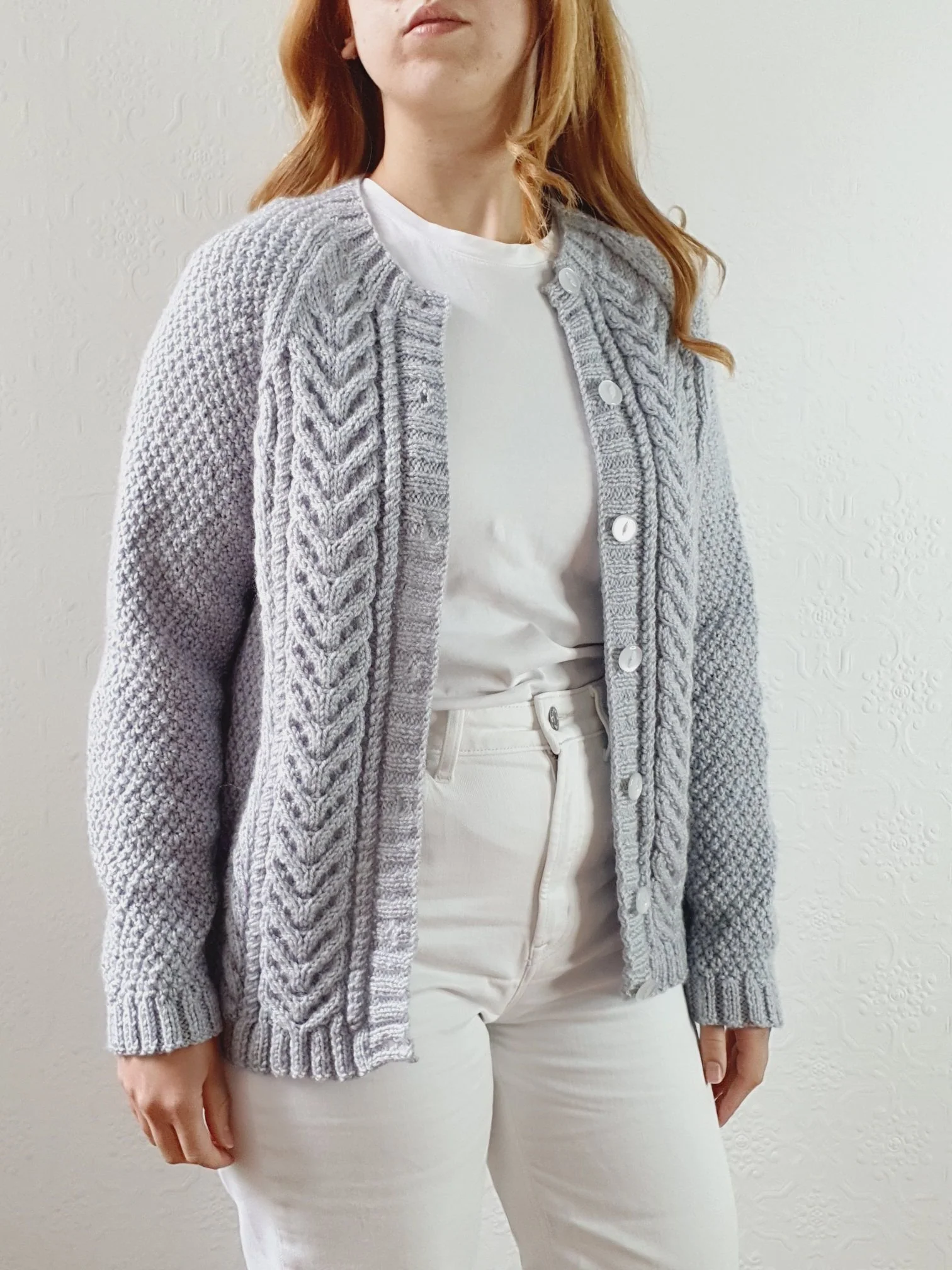 Vintage Handknitted Light Grey Aran Cardigan - S - Image 3