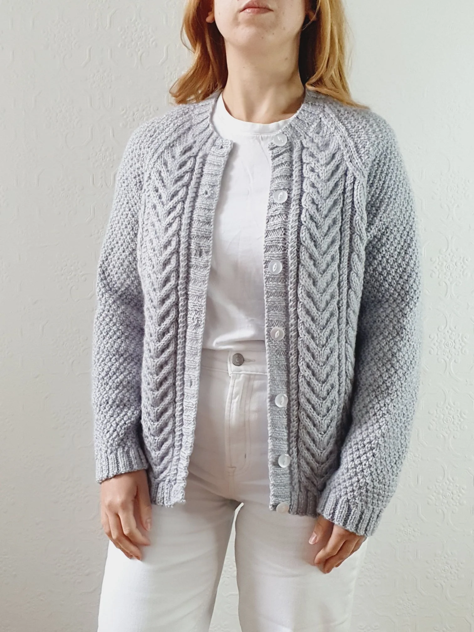 Vintage Handknitted Light Grey Aran Cardigan - S - Image 4