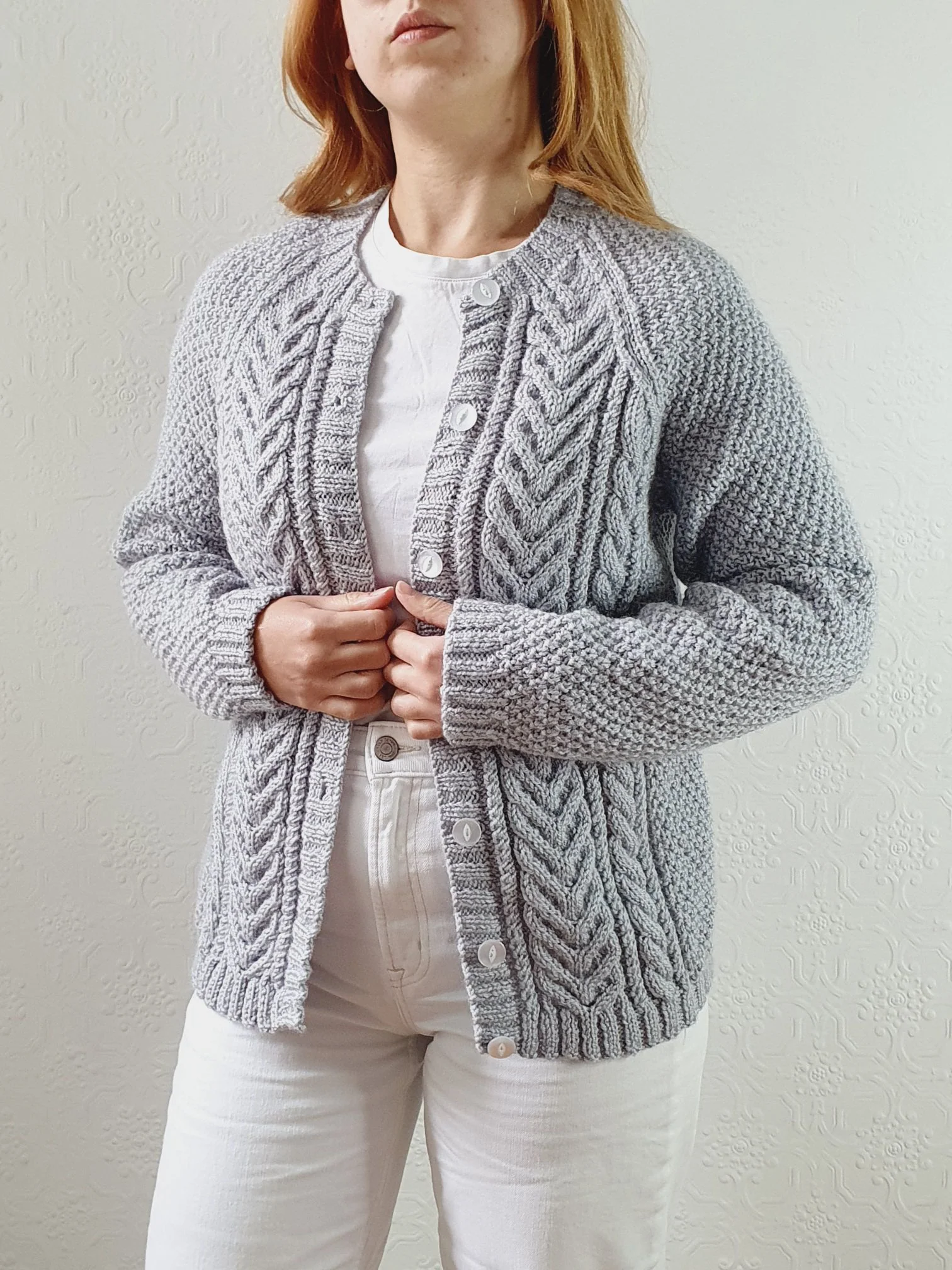 Vintage Handknitted Light Grey Aran Cardigan - S - Image 5