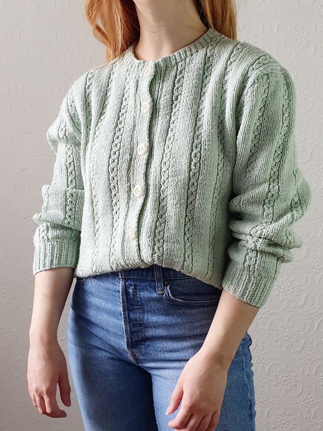 Vintage Handknitted Mint Green Cardigan - M/L - Image 2