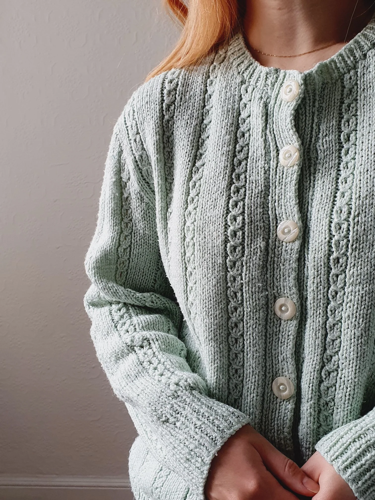 Vintage Handknitted Mint Green Cardigan - M/L - Image 3
