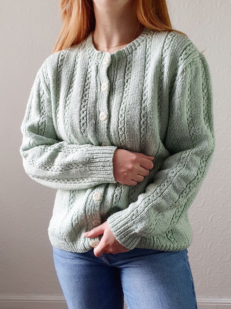Vintage Handknitted Mint Green Cardigan - M/L - Image 6