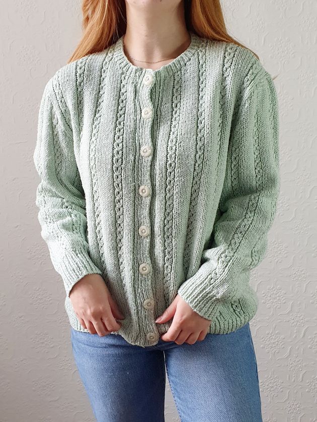 Vintage Handknitted Mint Green Cardigan - M/L - Image 7