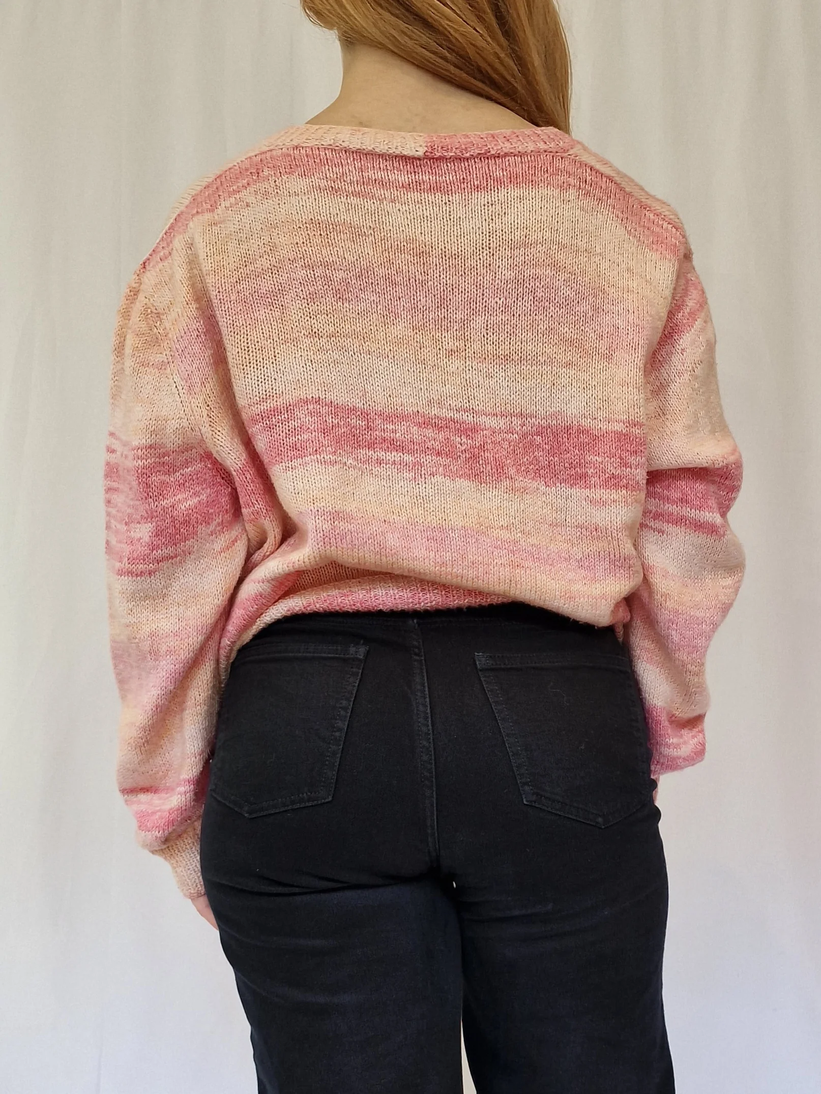 Vintage Handknitted Ombre Pink V-Neck Cardigan - XL/XXL - Image 2