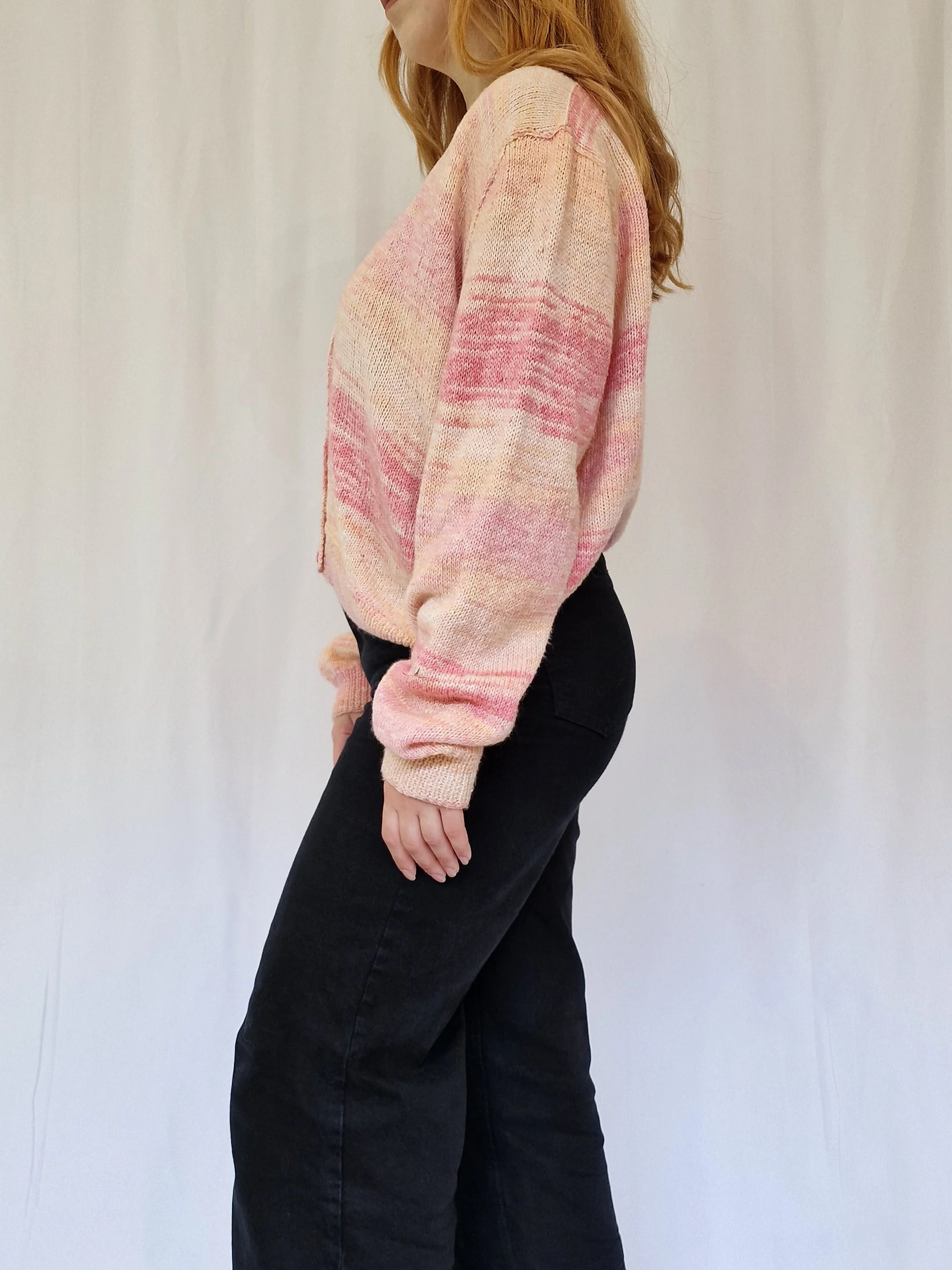 Vintage Handknitted Ombre Pink V-Neck Cardigan - XL/XXL - Image 3