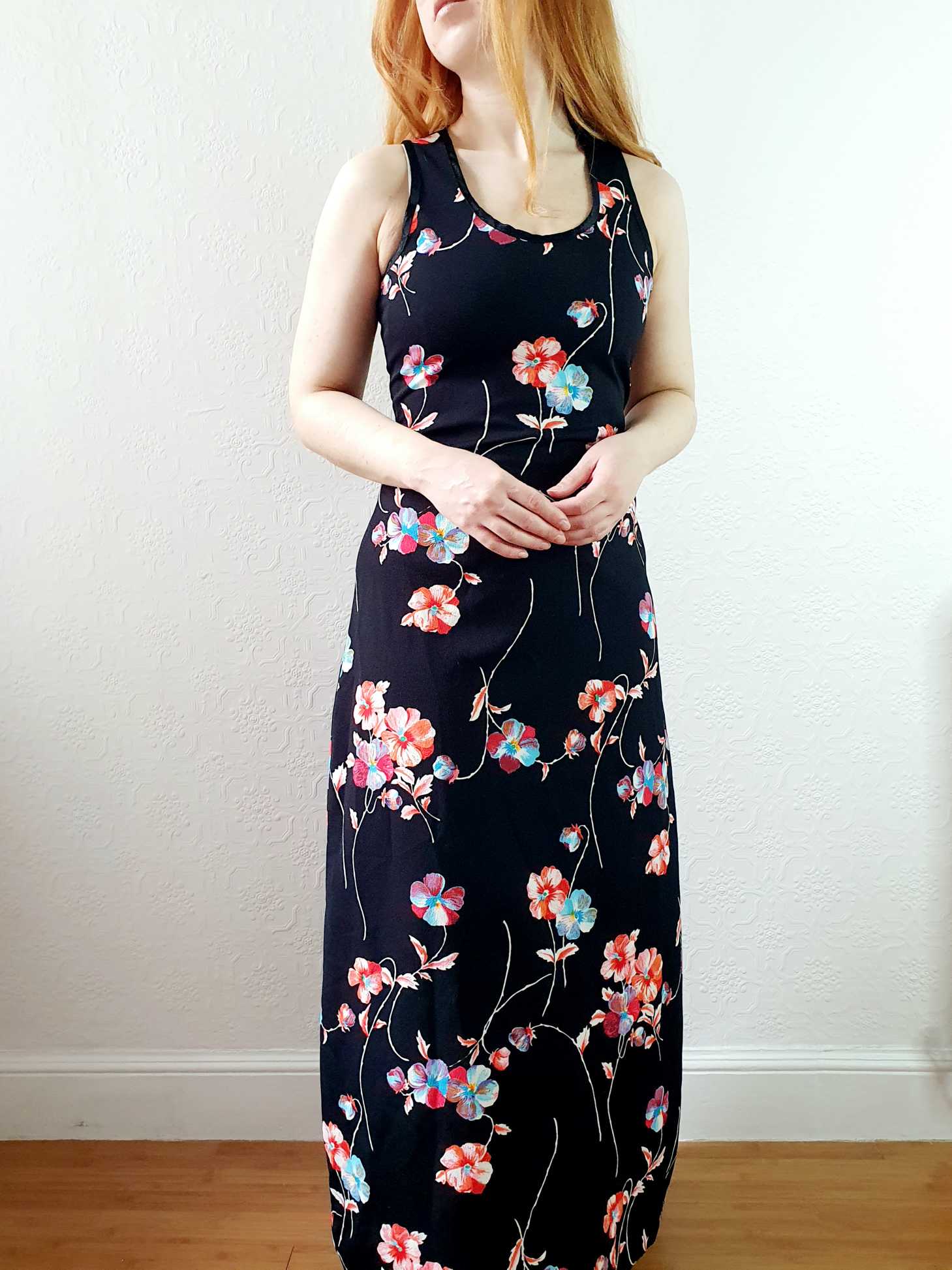 Vintage Handmade 90s Black Floral Sleeveless Maxi Slip Dress - XS/S - Image 2