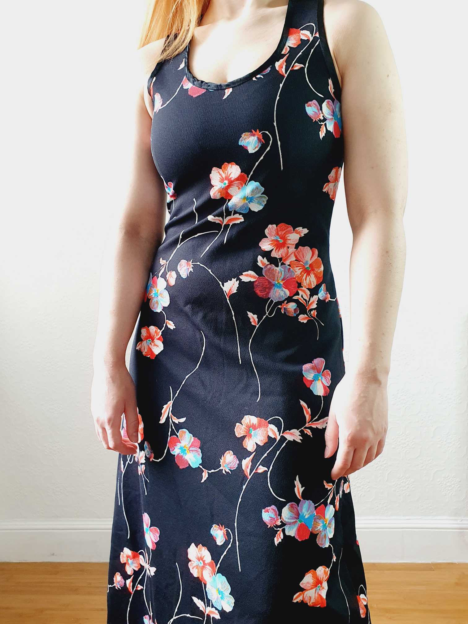 Vintage Handmade 90s Black Floral Sleeveless Maxi Slip Dress - XS/S - Image 3