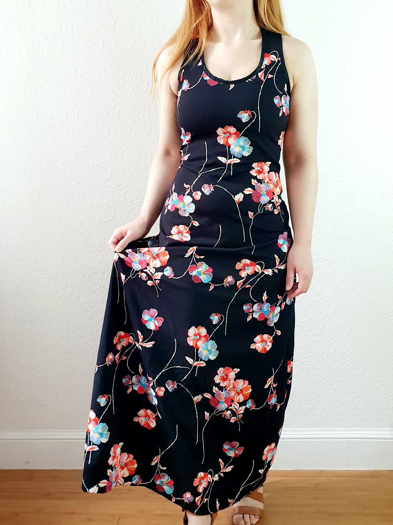 Vintage Handmade 90s Black Floral Sleeveless Maxi Slip Dress - XS/S - Image 4