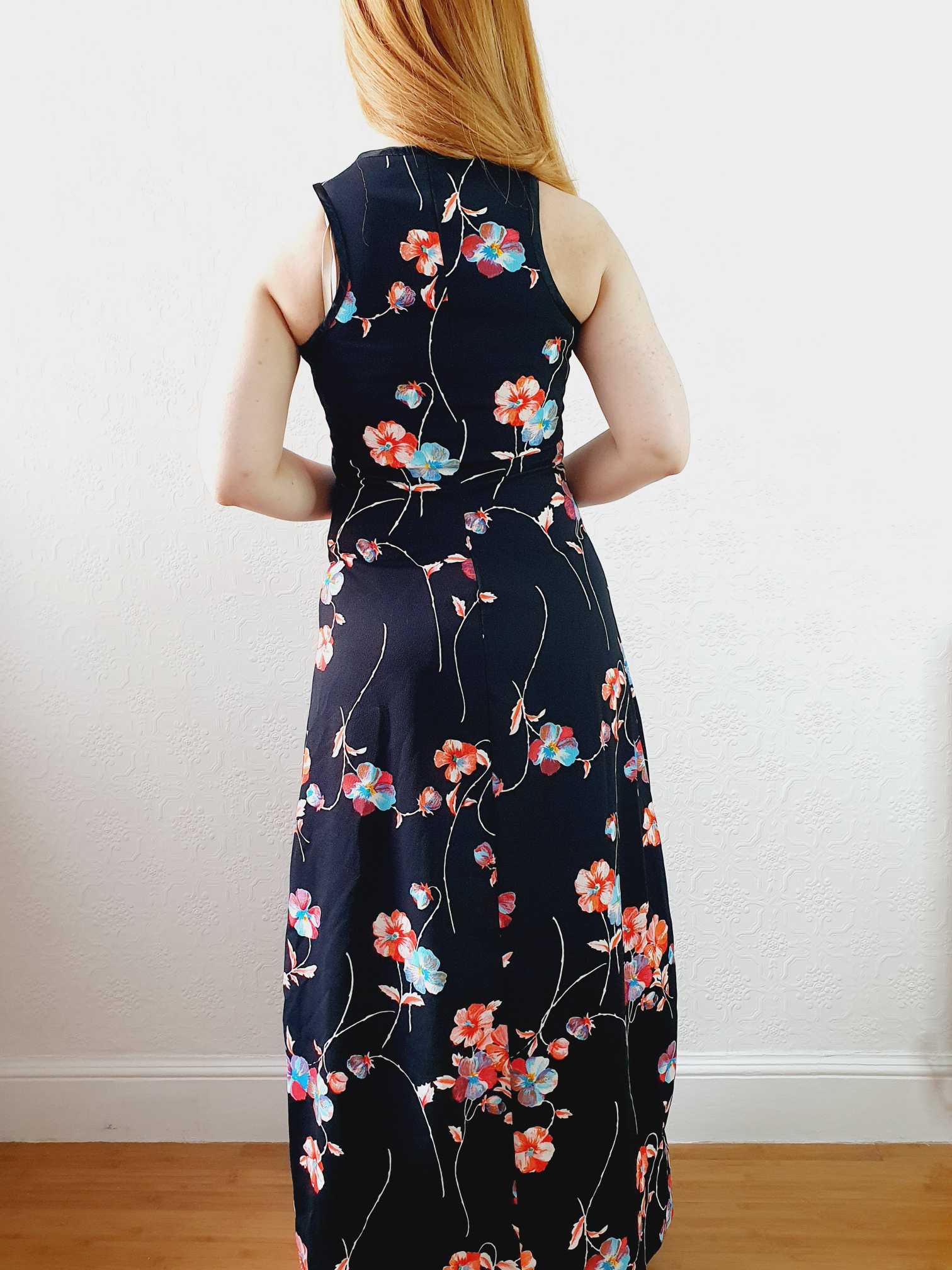 Vintage Handmade 90s Black Floral Sleeveless Maxi Slip Dress - XS/S - Image 5