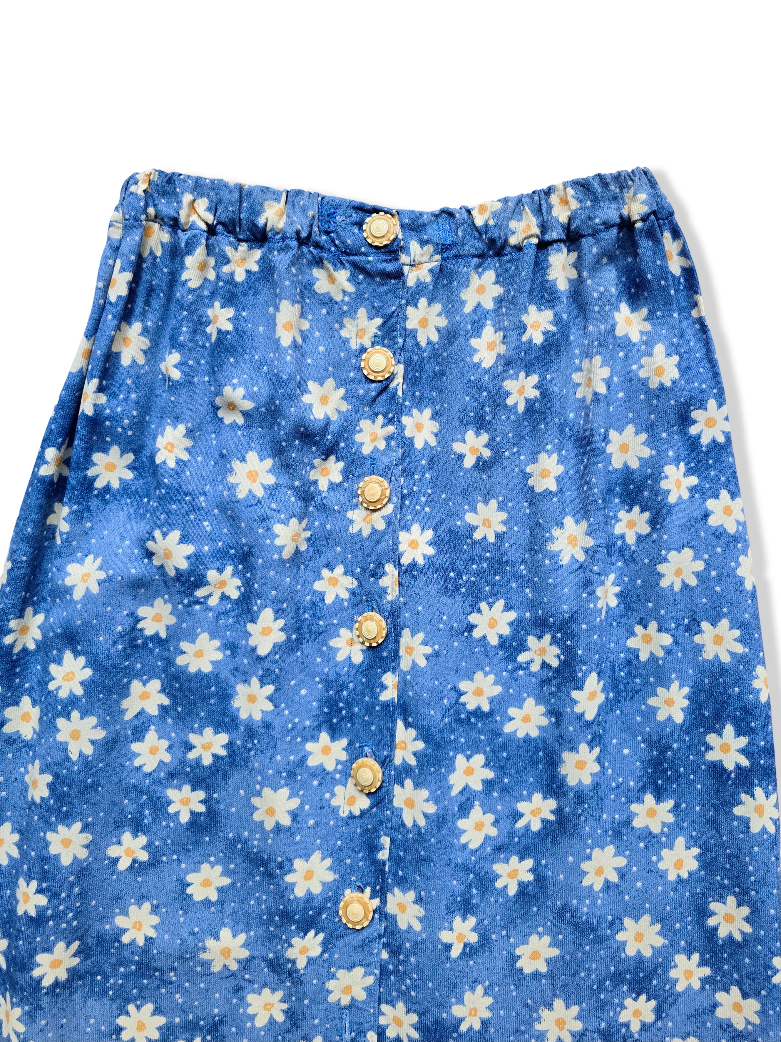 Vintage Handmade Blue and Yellow Floral Print Midi Skirt - S/M - Image 2