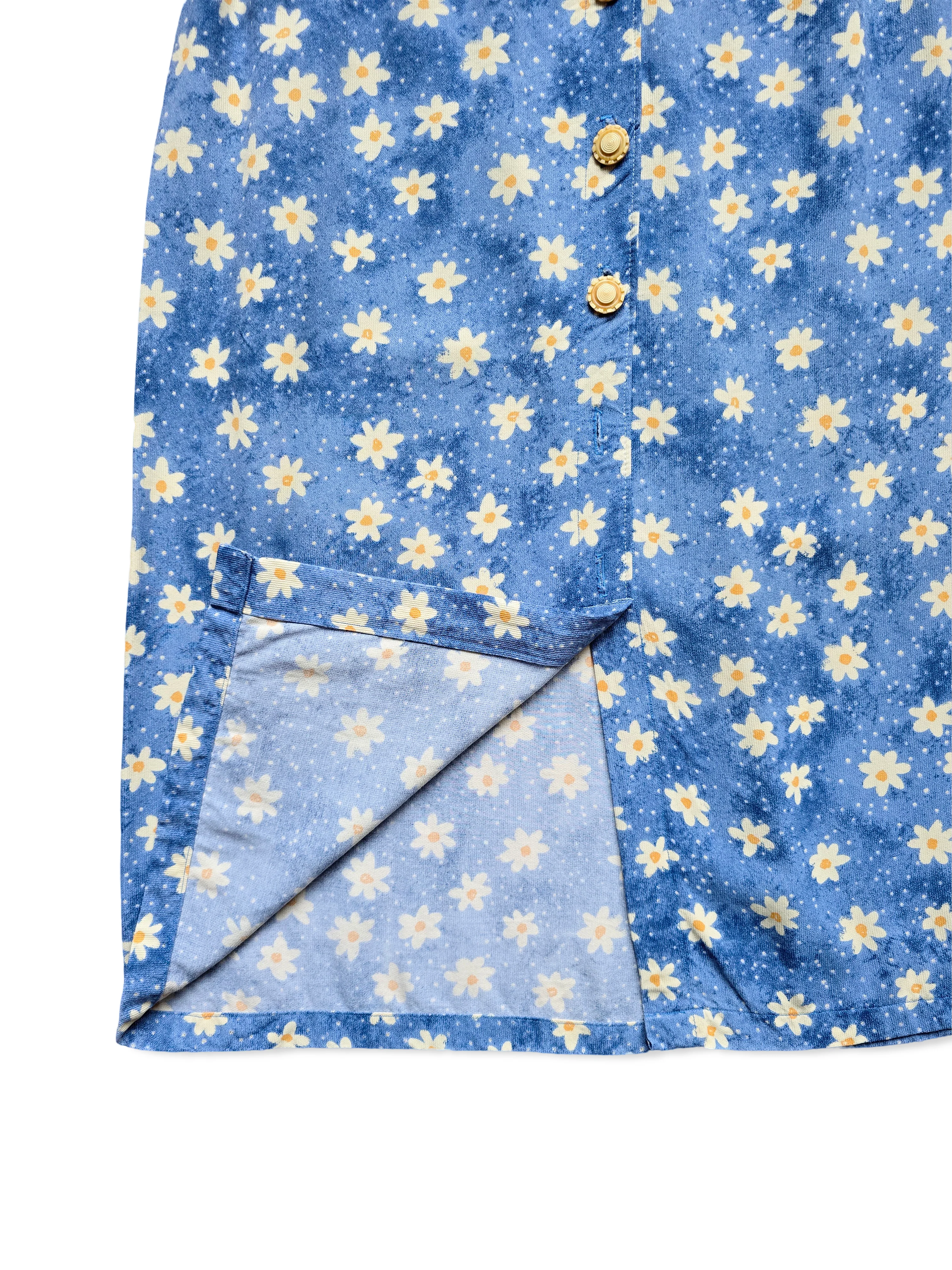Vintage Handmade Blue and Yellow Floral Print Midi Skirt - S/M - Image 3