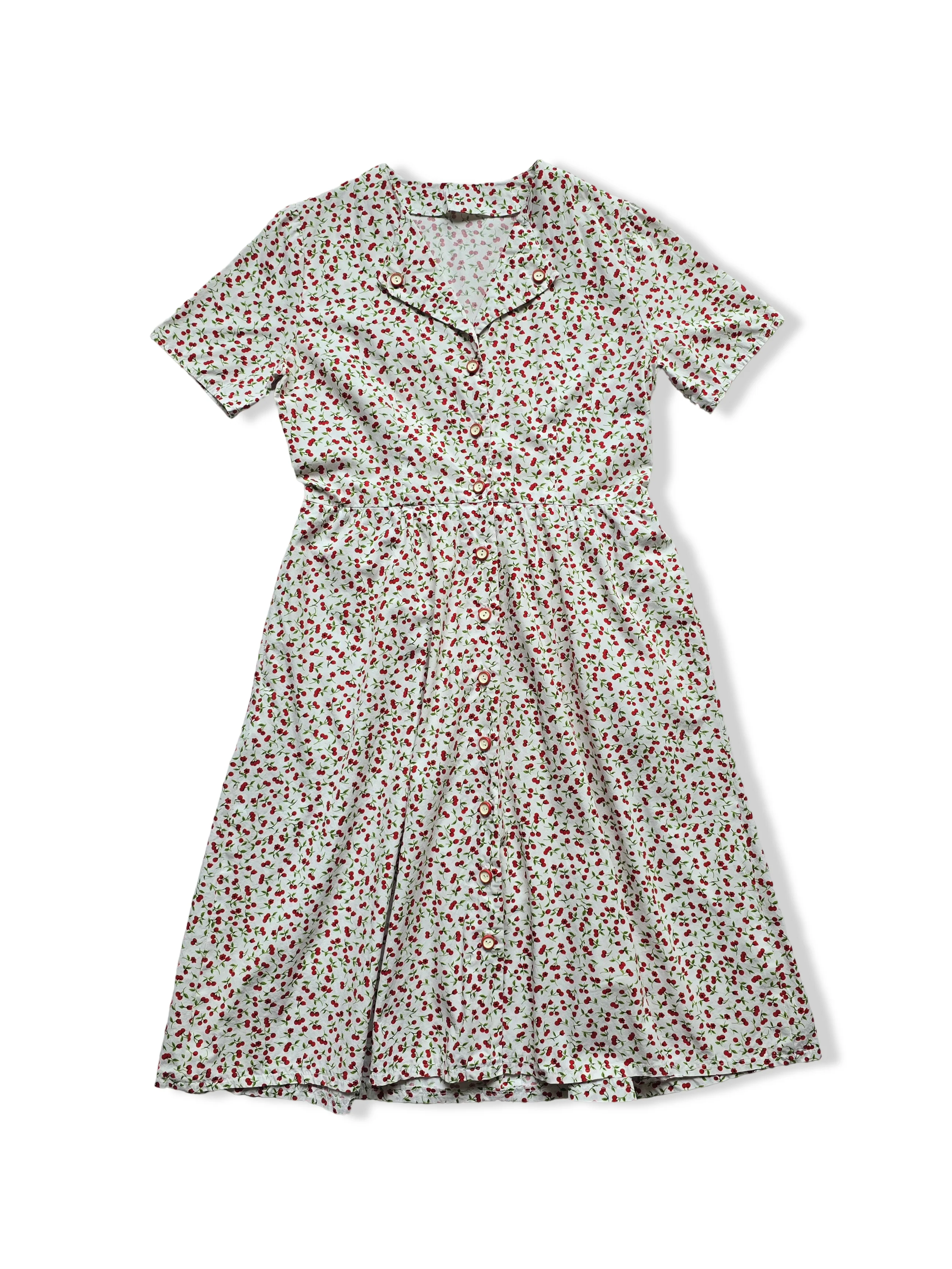 Vintage Handmade Cherry Print Button Down A-Line Midi Dress - L - Image 2